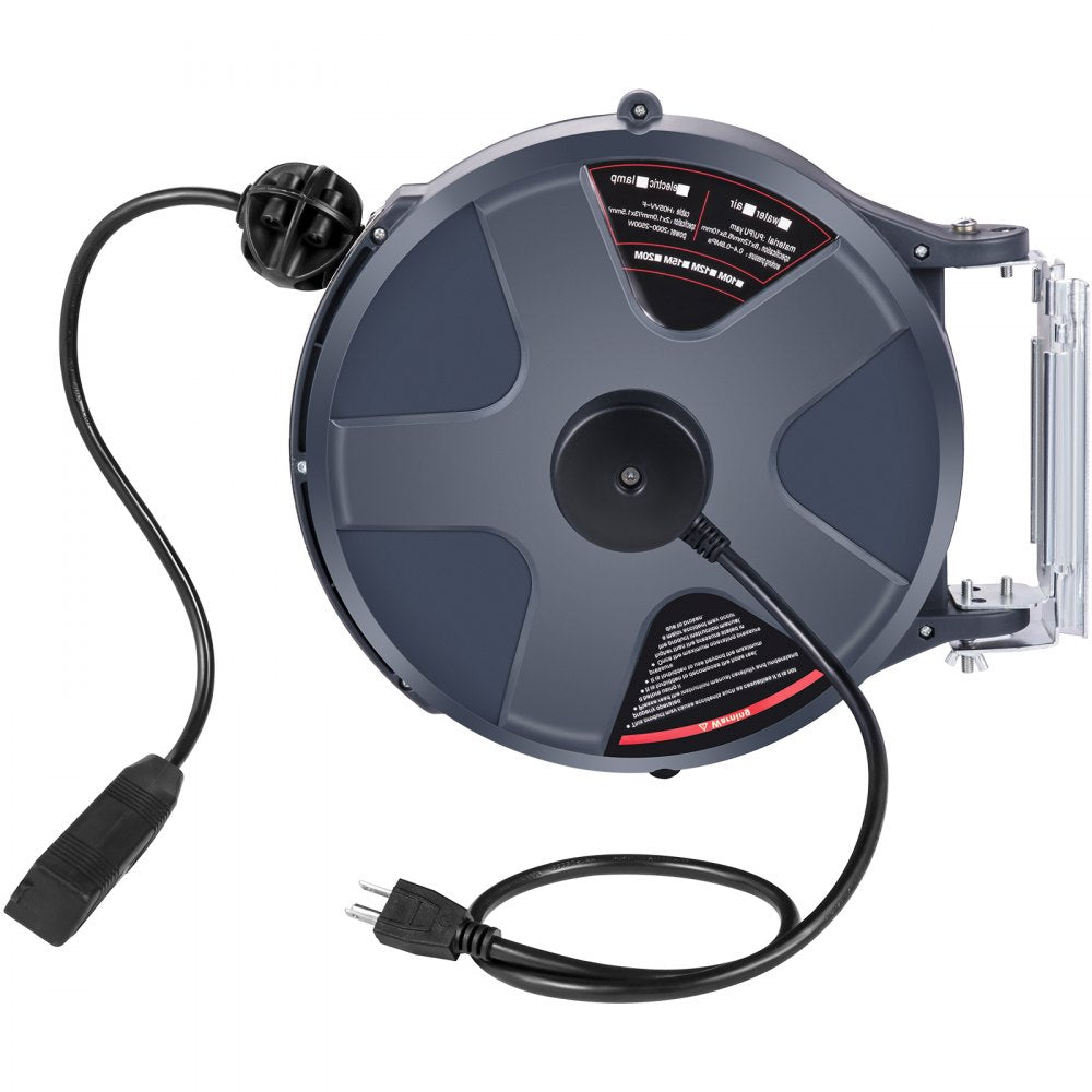VEVOR Retractable Extension Cord Reel 50+3.2FT, 16/3 SJT Power Cord Reel, Heavy Duty Electric Cord Reel, Wall/Ceiling Mount Retractable Cord Reel, Automatic Flexible Triple Tap Connector with Stopper 