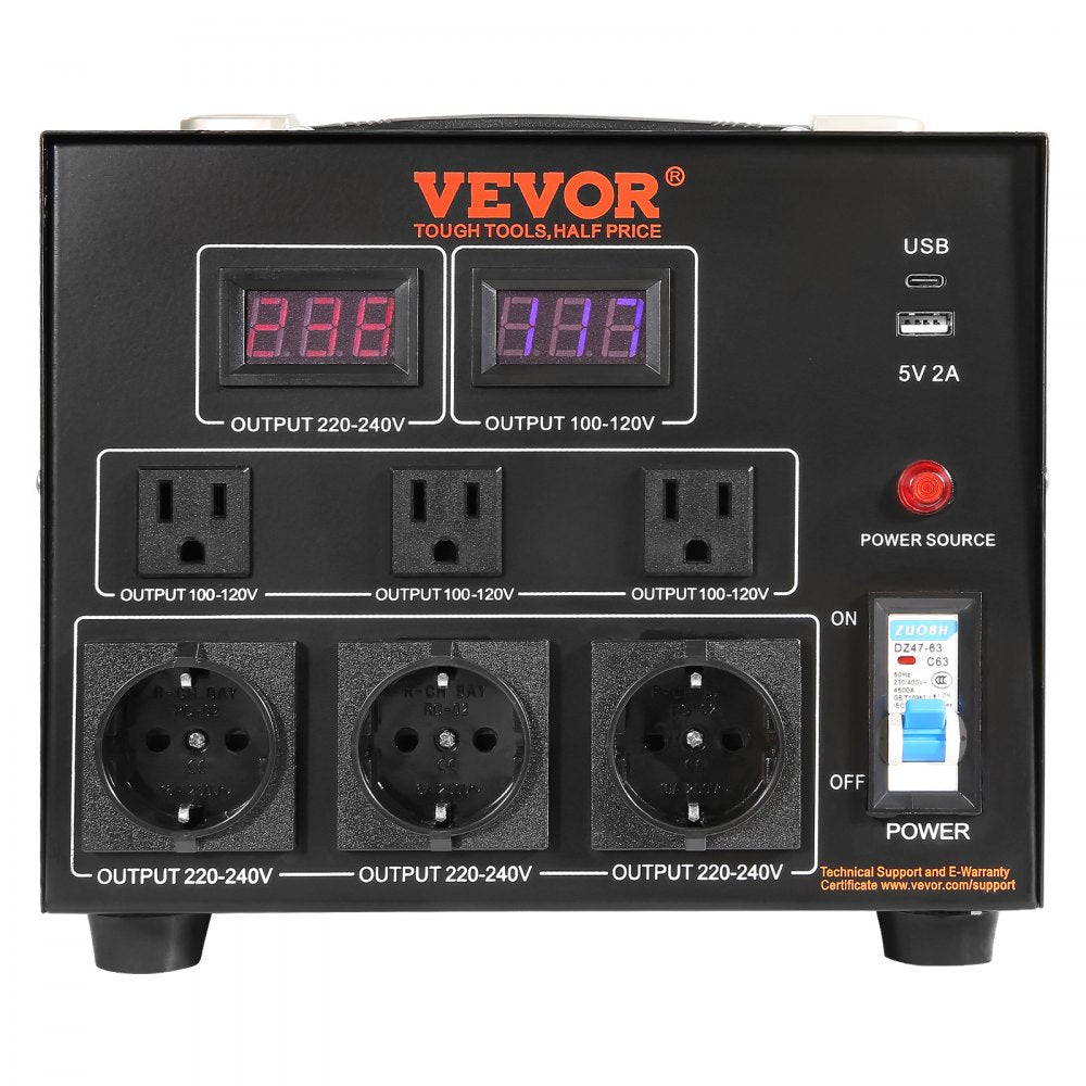 VEVOR Voltage Converter Transformer, 3000W, Heavy Duty Step Up/Down Transformer, Convert from 110 Volt to 220 Volt and  from 220 Volt to 110 Volt, with US Outlet EU Outlet 5V USB Port, CE Certified 