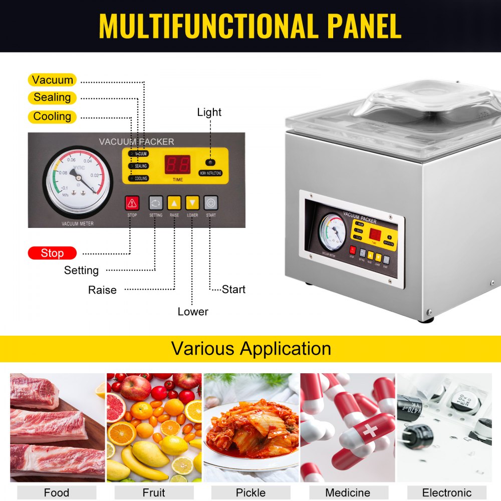 VEVOR Chamber Vacuum Sealer Machine DZ 260S Commercial Kitchen Food Chamber Vacuum Sealer, 110V Packaging Machine Sealer for Food Saver, Home, Commercial Using 