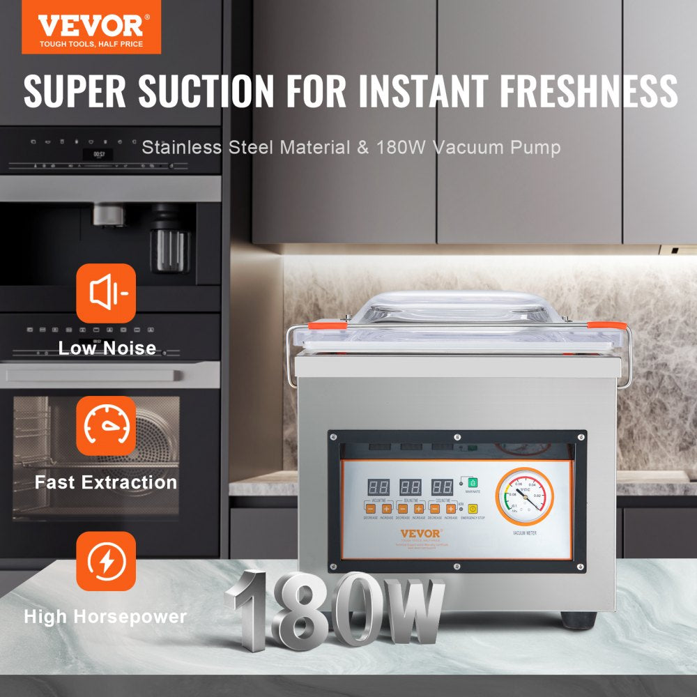 VEVOR Chamber Vacuum Sealer, DZ-260C 6 m3/h Pump Rate, Excellent Sealing Effect with Automatic Control, 320W Professional Foods Packaging Machine Used for Fresh Meats, Fruit, and Sauces 