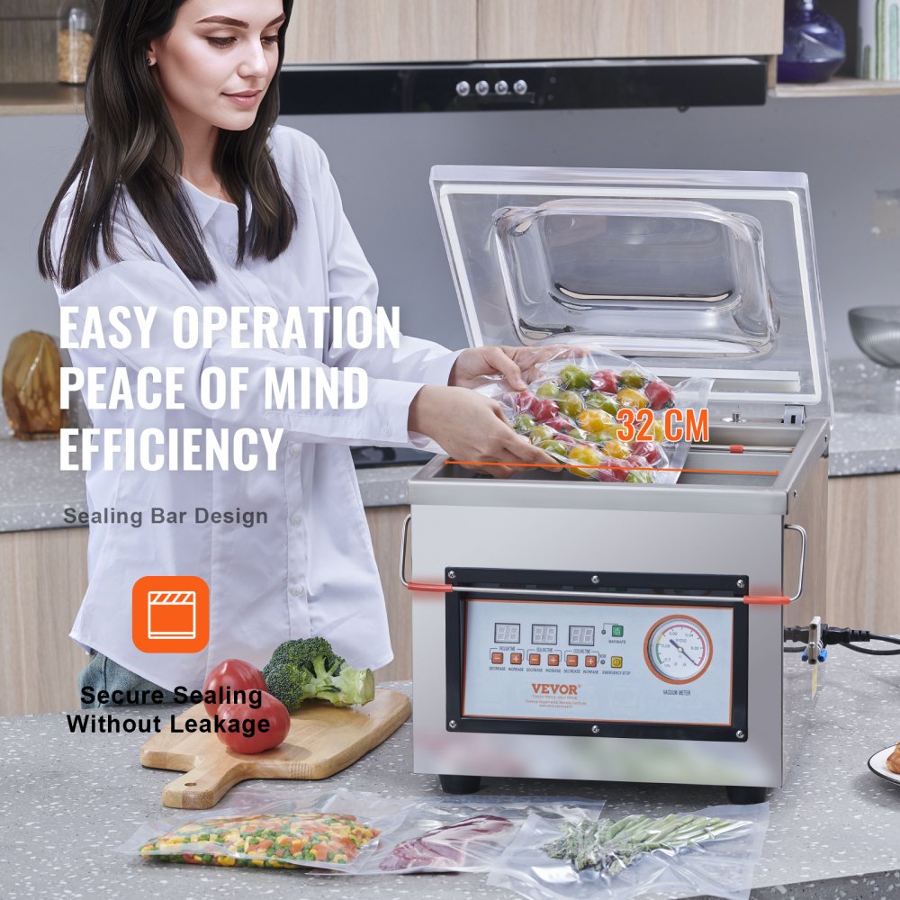 VEVOR Chamber Vacuum Sealer, DZ-260C 6 m3/h Pump Rate, Excellent Sealing Effect with Automatic Control, 320W Professional Foods Packaging Machine Used for Fresh Meats, Fruit, and Sauces 