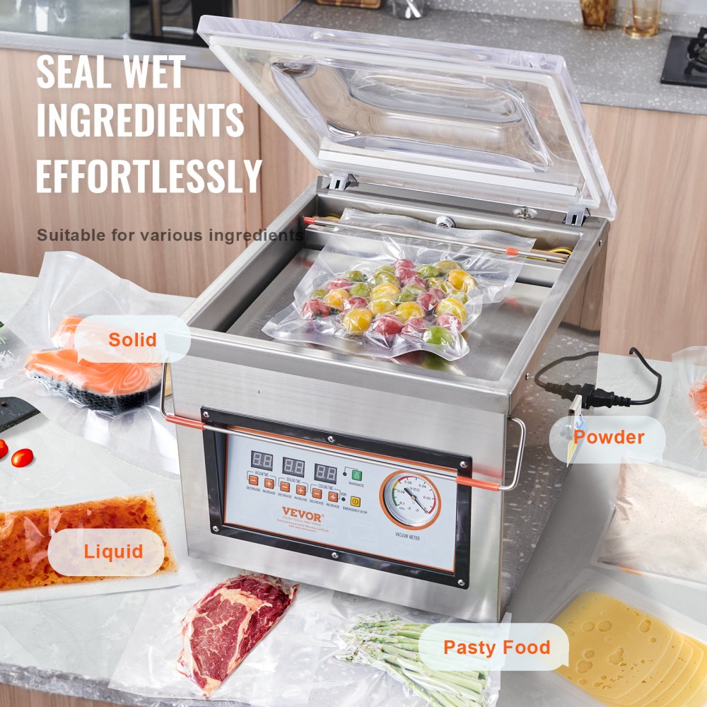 VEVOR Chamber Vacuum Sealer, DZ-260C 6 m3/h Pump Rate, Excellent Sealing Effect with Automatic Control, 320W Professional Foods Packaging Machine Used for Fresh Meats, Fruit, and Sauces 