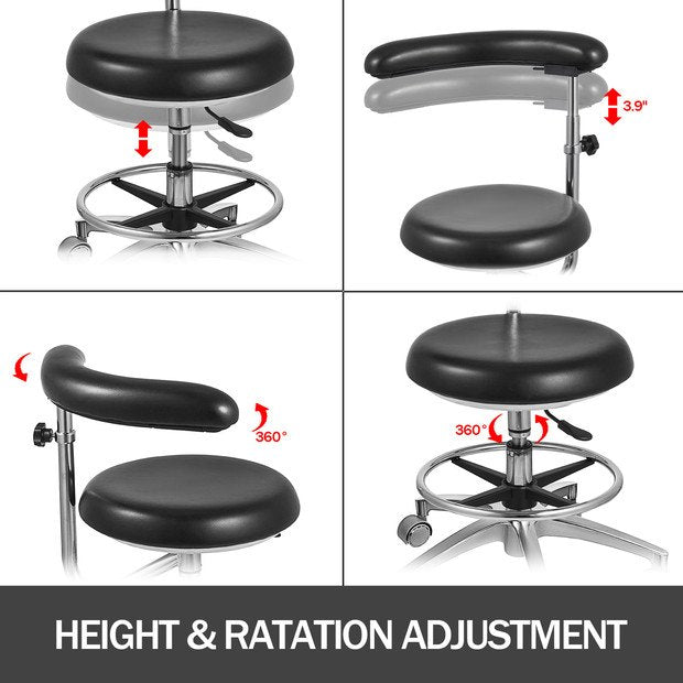 VEVOR Medical Dental Stool Dentist Chair with 360 Degree Rotation Armrest PU Leather Assistant Stool Chair Height Adjustable Doctor Chair 