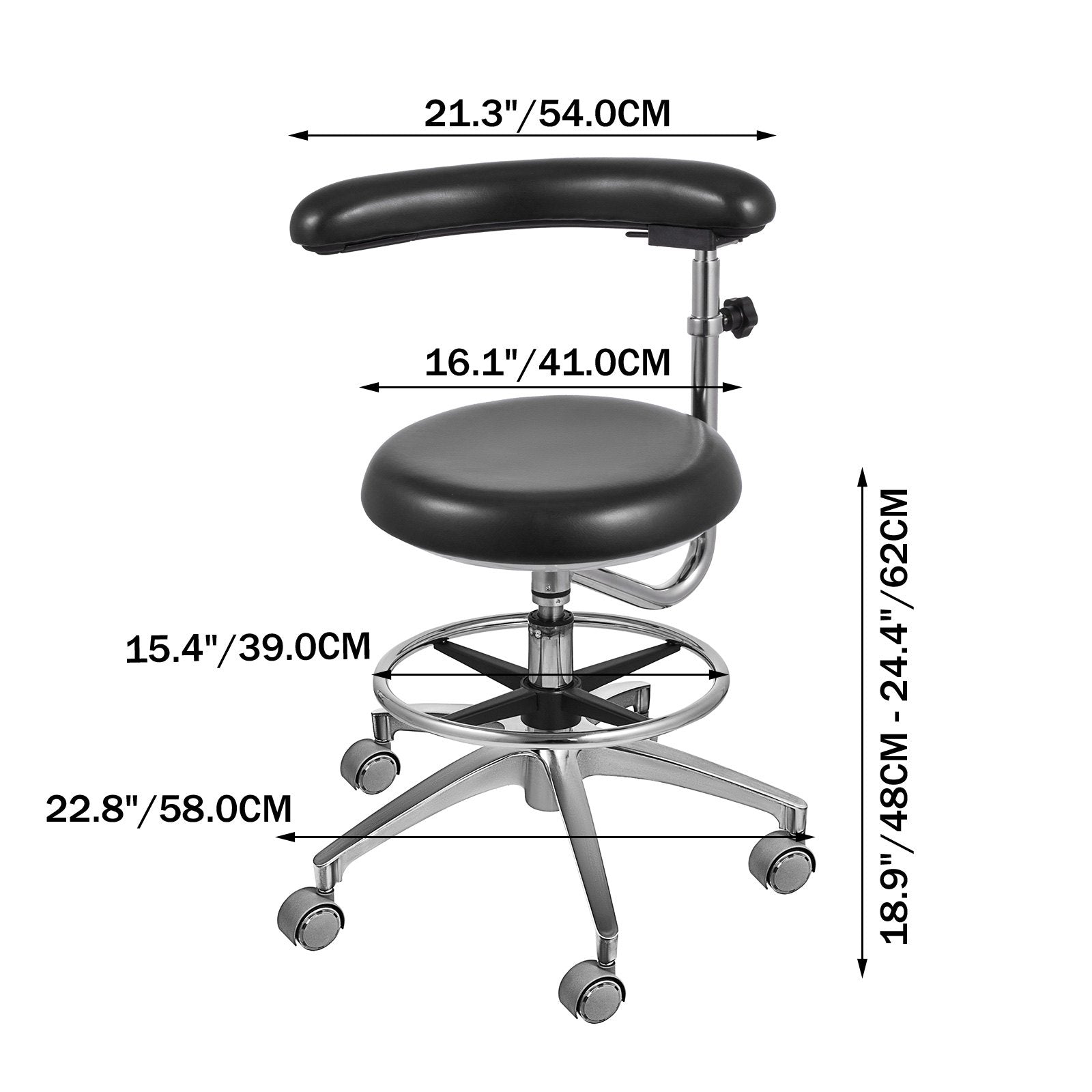VEVOR Medical Dental Stool Dentist Chair with 360 Degree Rotation Armrest PU Leather Assistant Stool Chair Height Adjustable Doctor Chair 