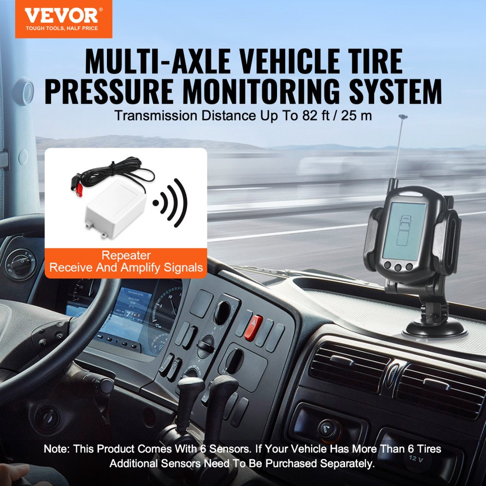 VEVOR RV Tire Pressure Monitoring System Real Time Trailer TPMS 6 Sensors 