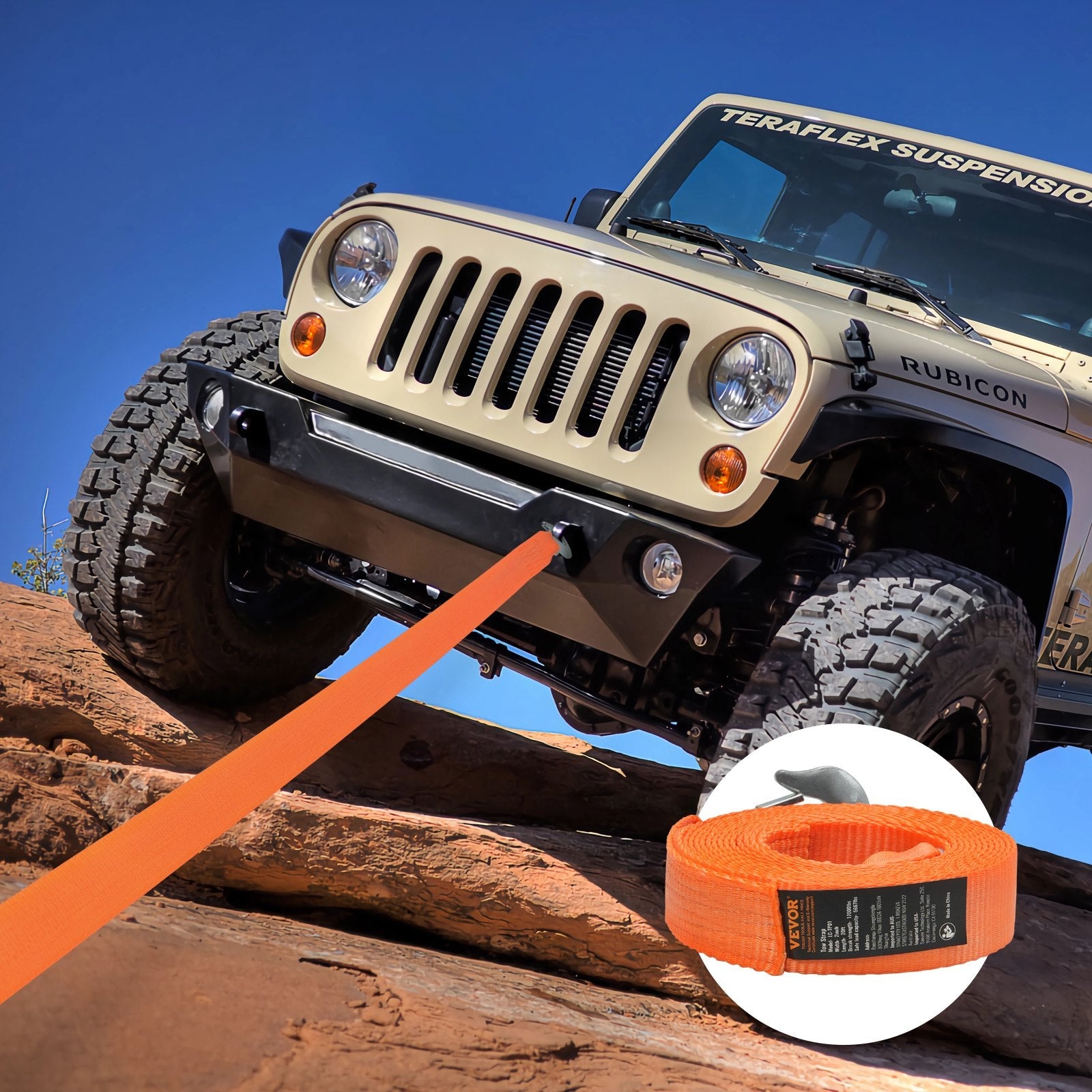 VEVOR ATV Car Tow Strap with Hooks 2"x20' 17000 lbs, Tow Straps with Safety Hooks, Car Heavy Duty Recovery Rope for Trucks Vehicles Towing Accessories, Tow Cable for for Roadside Recovery 