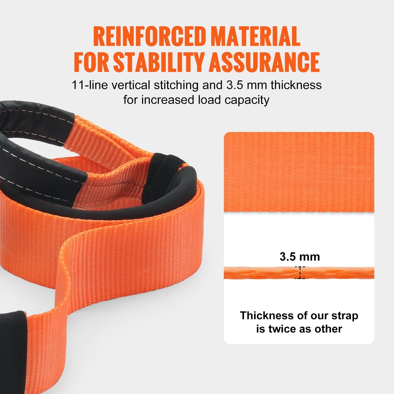 VEVOR Recovery Tow Strap 3 inches, 8 feet 36,000 lbs Break Strength, Triple Reinforced Loop Straps, Tree Saver, Winch Line Extension Strap, Off Road Towing and Recovery, Extreme Weather Resistance 
