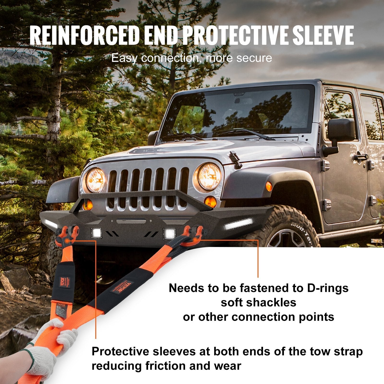 VEVOR Recovery Tow Strap 3 inches, 8 feet 36,000 lbs Break Strength, Triple Reinforced Loop Straps, Tree Saver, Winch Line Extension Strap, Off Road Towing and Recovery, Extreme Weather Resistance 