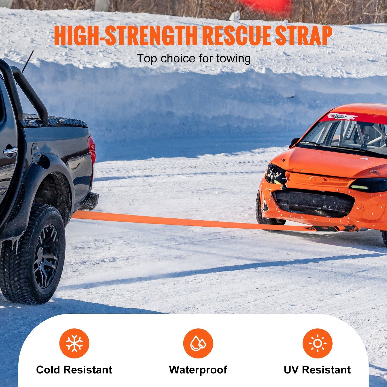 VEVOR Recovery Tow Strap 3 inches, 8 feet 36,000 lbs Break Strength, Triple Reinforced Loop Straps, Tree Saver, Winch Line Extension Strap, Off Road Towing and Recovery, Extreme Weather Resistance 