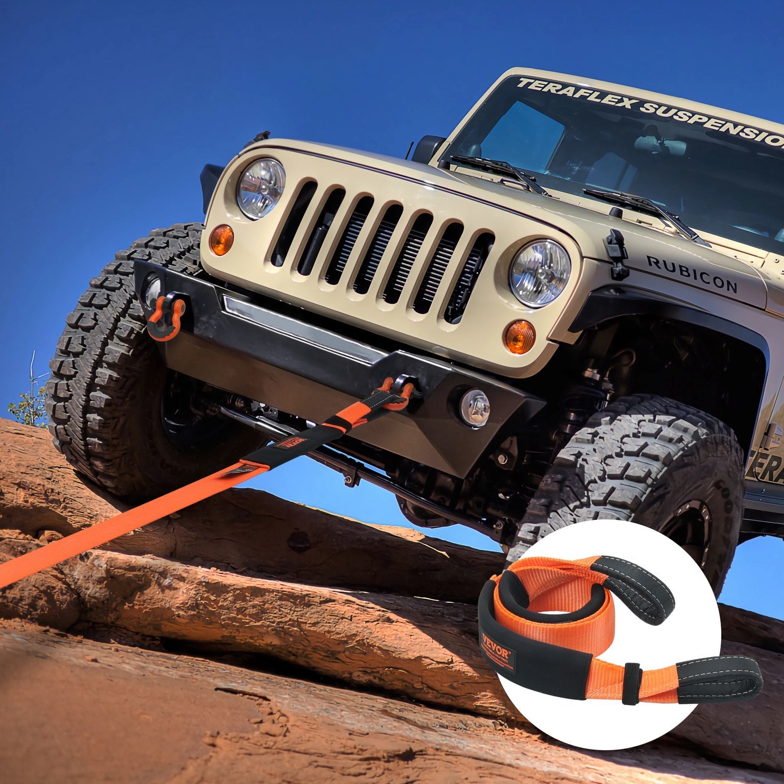 VEVOR Recovery Tow Strap 3 inches, 8 feet 36,000 lbs Break Strength, Triple Reinforced Loop Straps, Tree Saver, Winch Line Extension Strap, Off Road Towing and Recovery, Extreme Weather Resistance 