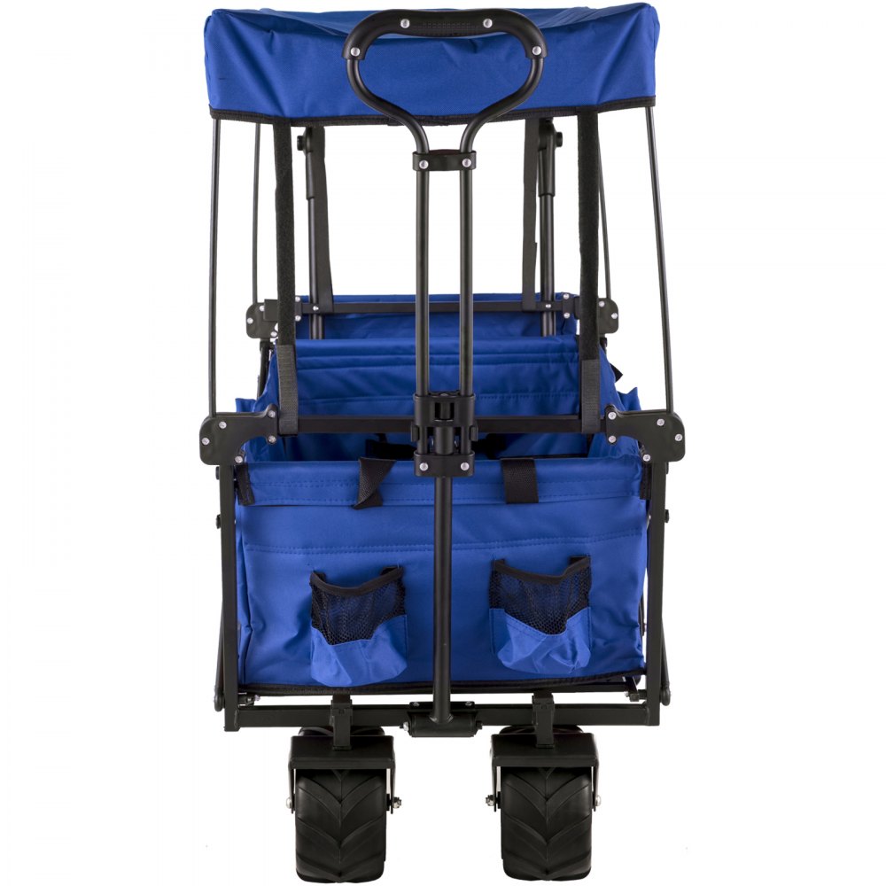 VEVOR Blue Collapsible Wagon Cart, Foldable Wagon Cart Removable Canopy 600D Oxford Cloth, Collapsible Wagon Oversized Wheels, Portable Folding Wagon Adjustable Handles, For Beach, Garden, Sports 