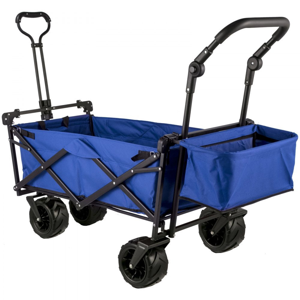 VEVOR Blue Collapsible Wagon Cart, Foldable Wagon Cart Removable Canopy 600D Oxford Cloth, Collapsible Wagon Oversized Wheels, Portable Folding Wagon Adjustable Handles, For Beach, Garden, Sports 