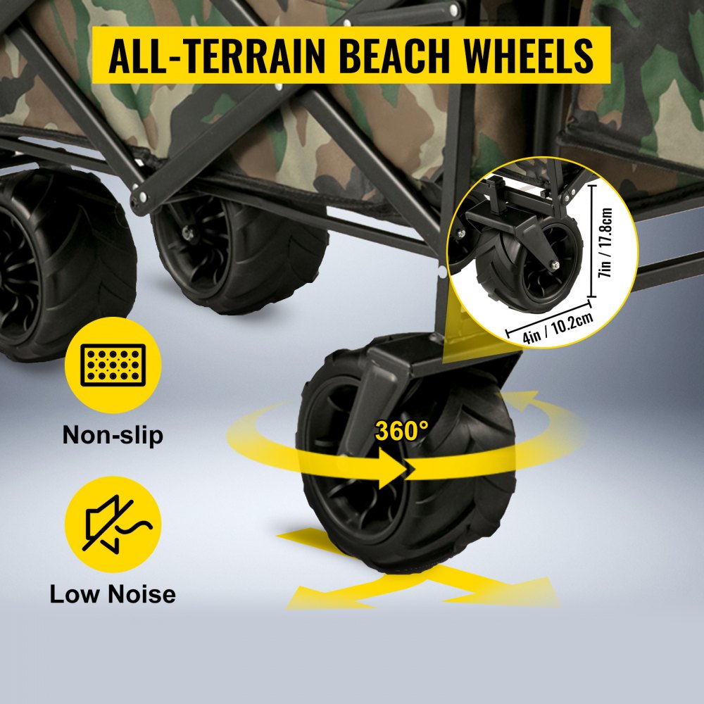 VEVOR Collapsible Wagon Cart Camouflage, Foldable Wagon Cart Removable Canopy 600D Oxford Cloth, Collapsible Wagon Oversized Wheels, Portable Folding Wagon Adjustable Handles, Beach, Garden, Sports 