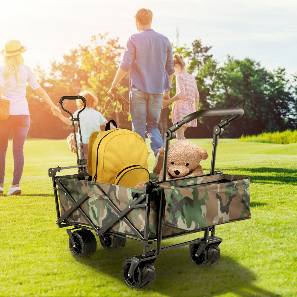 VEVOR Collapsible Wagon Cart Camouflage, Foldable Wagon Cart Removable Canopy 600D Oxford Cloth, Collapsible Wagon Oversized Wheels, Portable Folding Wagon Adjustable Handles, Beach, Garden, Sports 