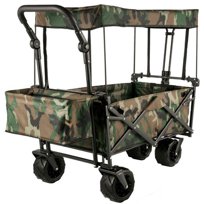 VEVOR Collapsible Wagon Cart Camouflage, Foldable Wagon Cart Removable Canopy 600D Oxford Cloth, Collapsible Wagon Oversized Wheels, Portable Folding Wagon Adjustable Handles, Beach, Garden, Sports 