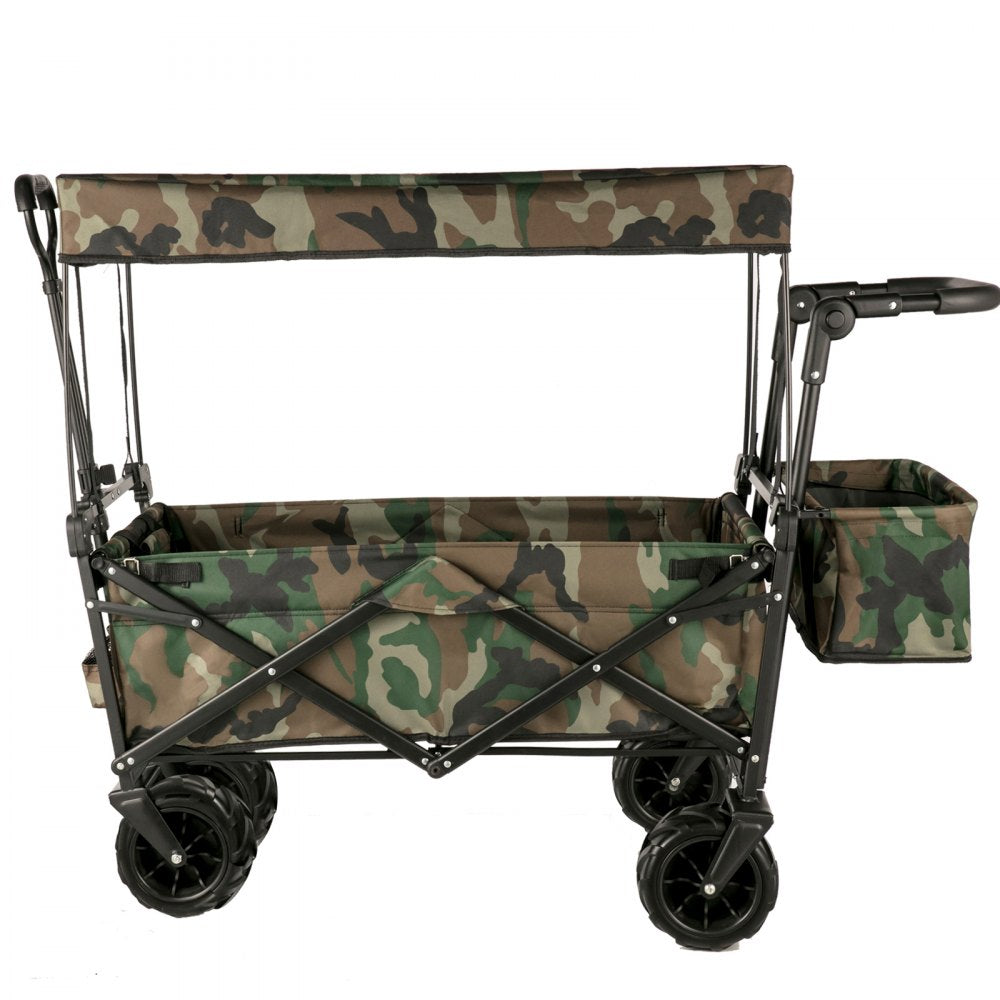 VEVOR Collapsible Wagon Cart Camouflage, Foldable Wagon Cart Removable Canopy 600D Oxford Cloth, Collapsible Wagon Oversized Wheels, Portable Folding Wagon Adjustable Handles, Beach, Garden, Sports 