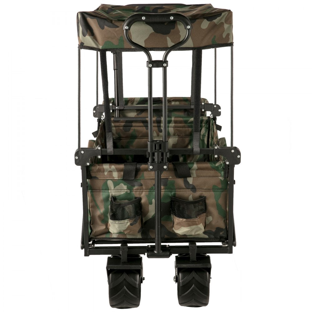 VEVOR Collapsible Wagon Cart Camouflage, Foldable Wagon Cart Removable Canopy 600D Oxford Cloth, Collapsible Wagon Oversized Wheels, Portable Folding Wagon Adjustable Handles, Beach, Garden, Sports 