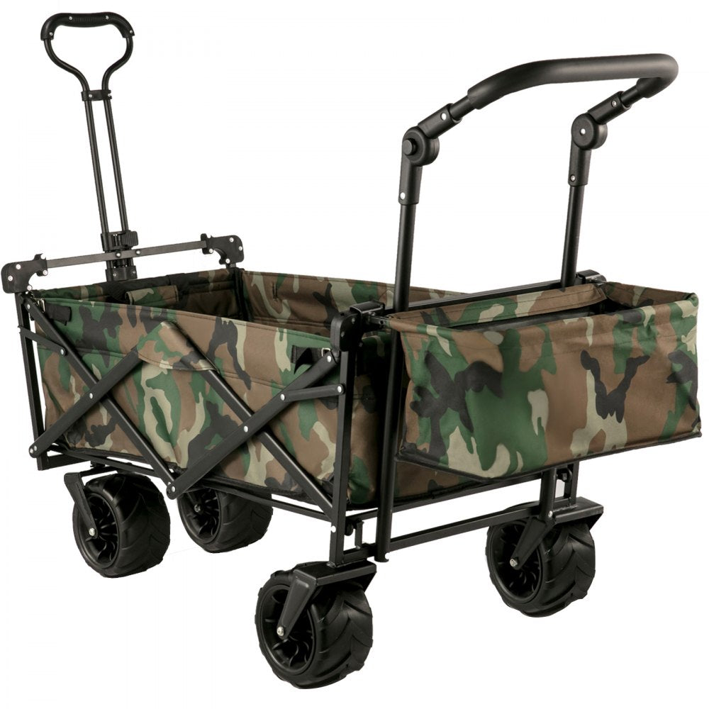 VEVOR Collapsible Wagon Cart Camouflage, Foldable Wagon Cart Removable Canopy 600D Oxford Cloth, Collapsible Wagon Oversized Wheels, Portable Folding Wagon Adjustable Handles, Beach, Garden, Sports 