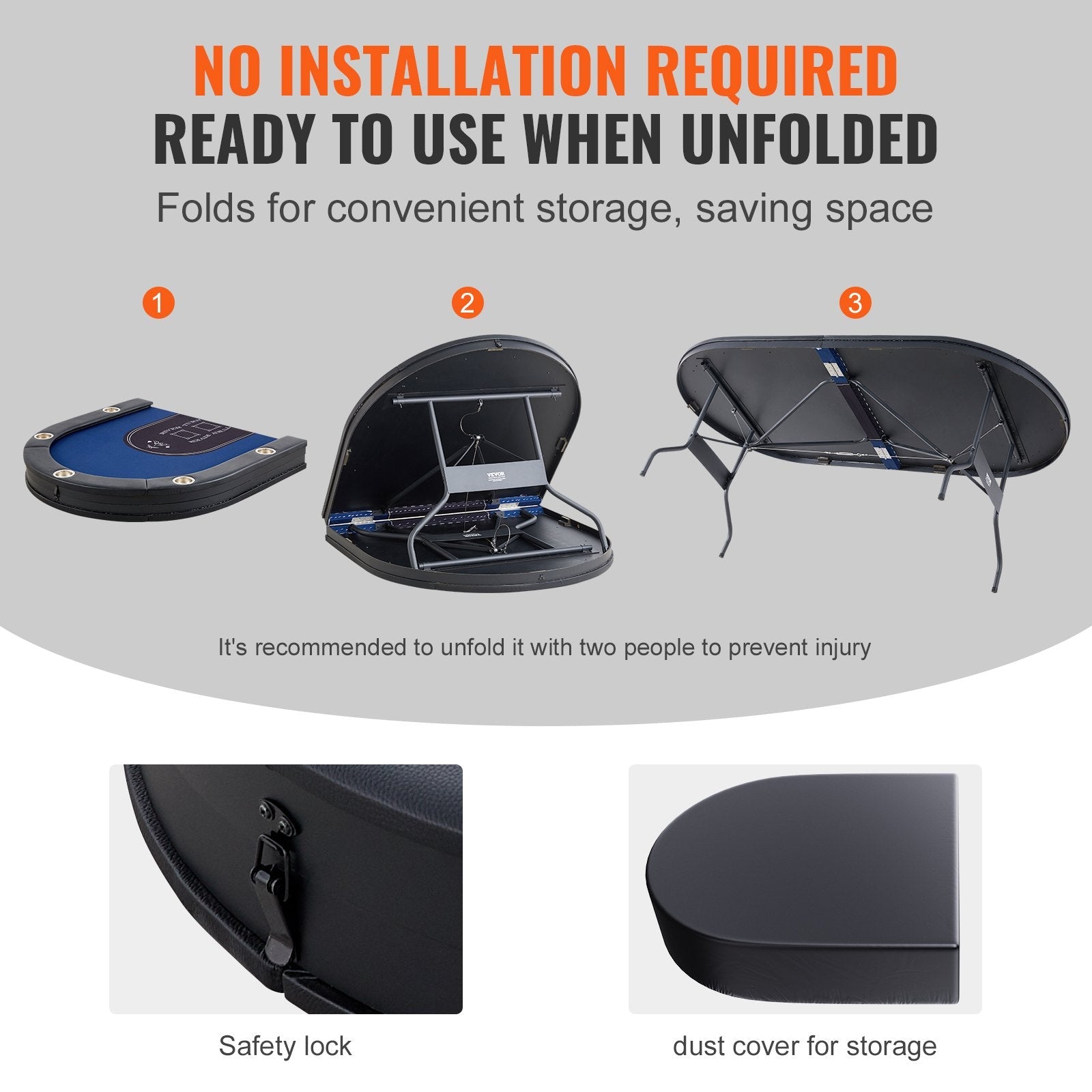 VEVOR 10 Player Foldable Poker Table, Blackjack Texas Holdem Poker Table with Padded Rails and Stainless Steel Cup Holders, Portable Folding Card Board Game Table, 84" Oval Casino Leisure Table 