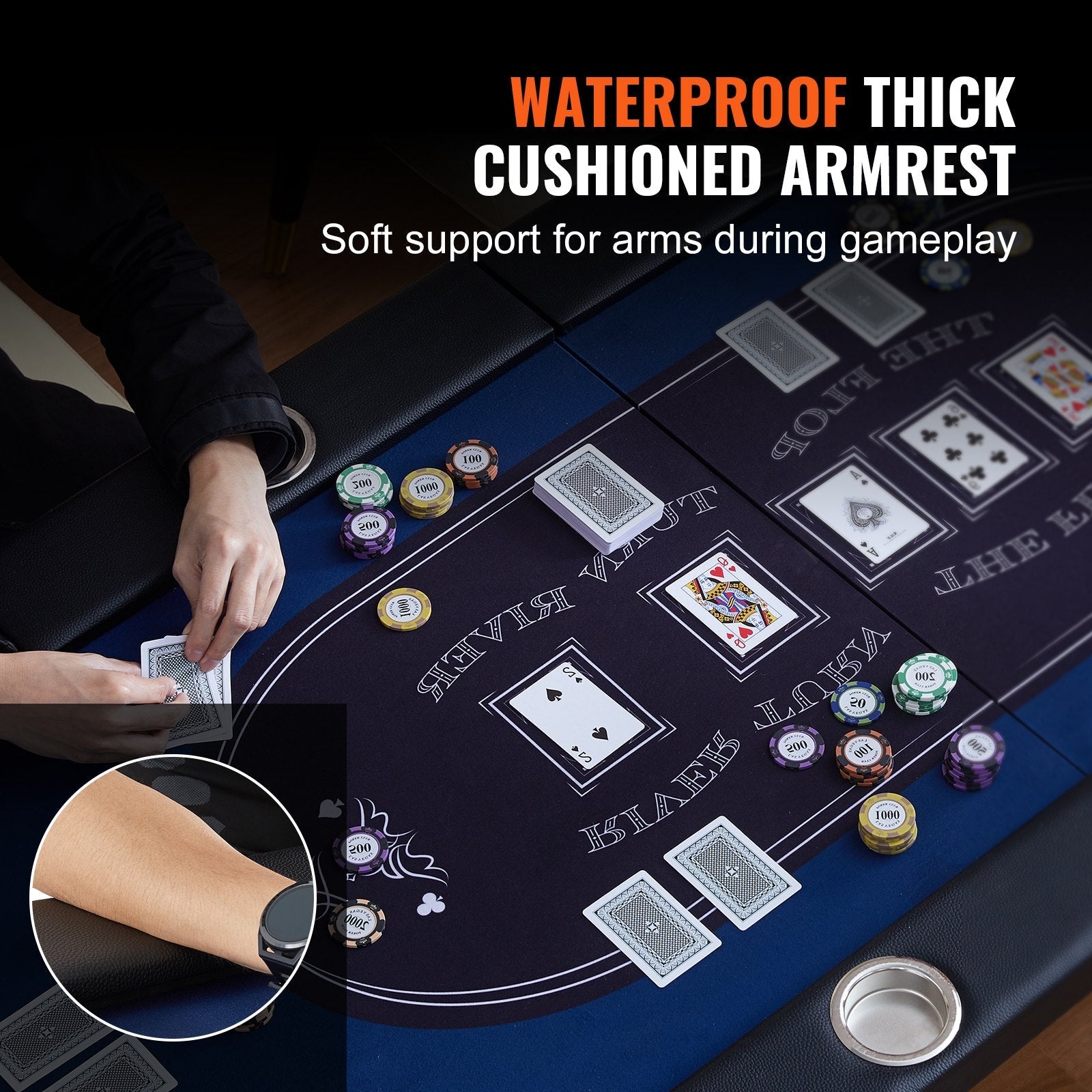 VEVOR 10 Player Foldable Poker Table, Blackjack Texas Holdem Poker Table with Padded Rails and Stainless Steel Cup Holders, Portable Folding Card Board Game Table, 84" Oval Casino Leisure Table 