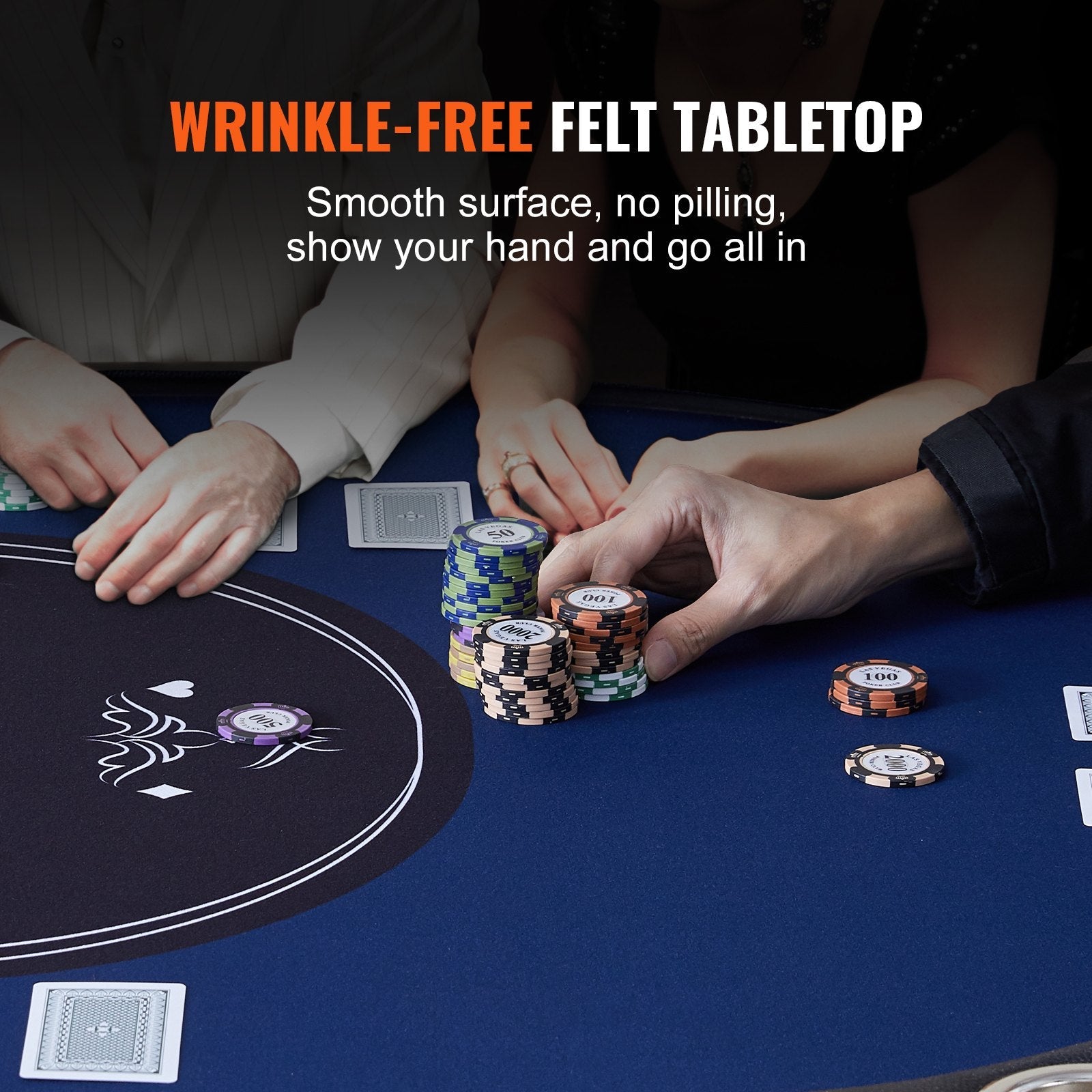 VEVOR 10 Player Foldable Poker Table, Blackjack Texas Holdem Poker Table with Padded Rails and Stainless Steel Cup Holders, Portable Folding Card Board Game Table, 84" Oval Casino Leisure Table 