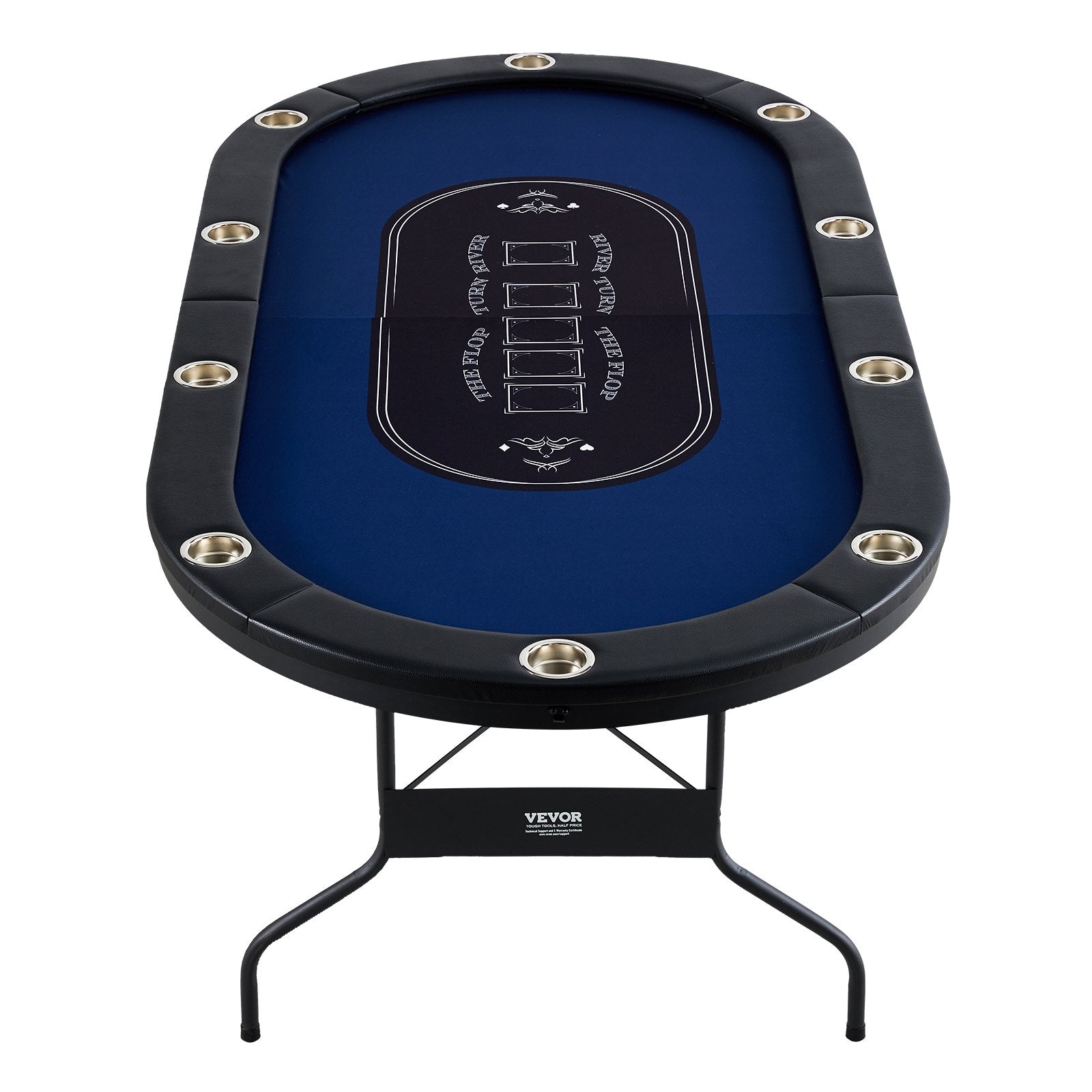 VEVOR 10 Player Foldable Poker Table, Blackjack Texas Holdem Poker Table with Padded Rails and Stainless Steel Cup Holders, Portable Folding Card Board Game Table, 84" Oval Casino Leisure Table 