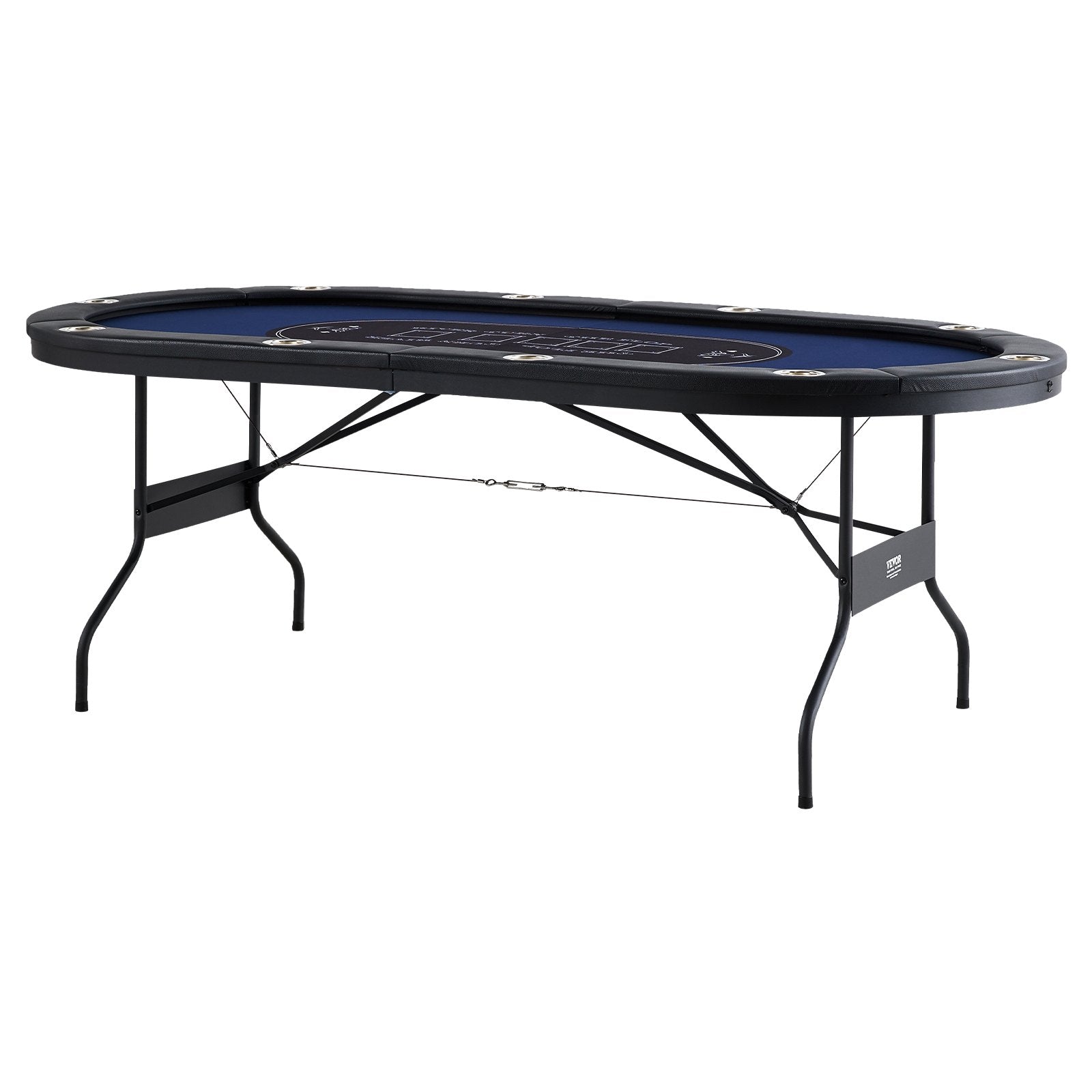 VEVOR 10 Player Foldable Poker Table, Blackjack Texas Holdem Poker Table with Padded Rails and Stainless Steel Cup Holders, Portable Folding Card Board Game Table, 84" Oval Casino Leisure Table 