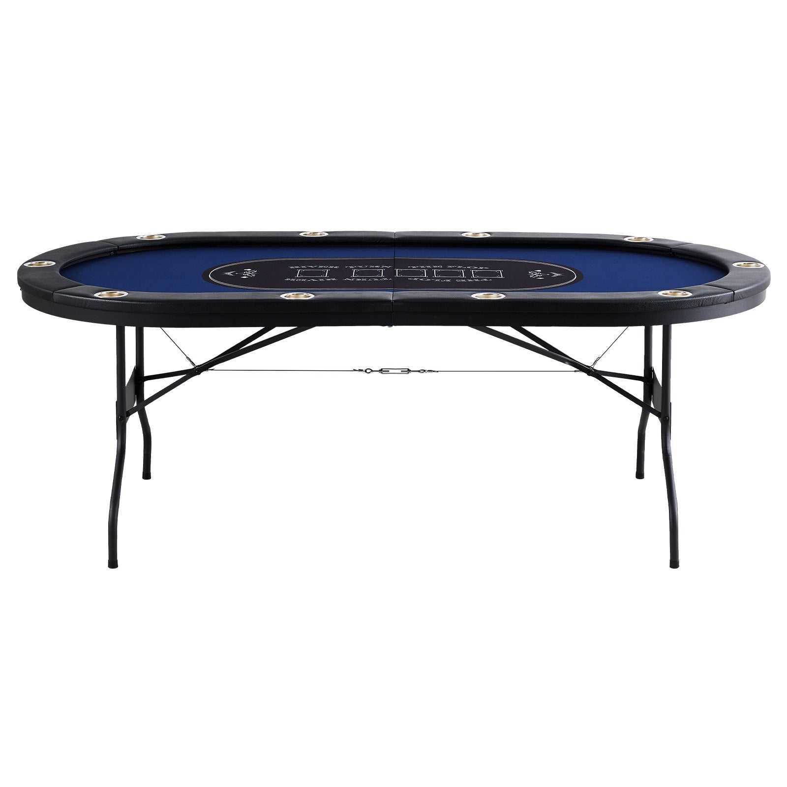 VEVOR 10 Player Foldable Poker Table, Blackjack Texas Holdem Poker Table with Padded Rails and Stainless Steel Cup Holders, Portable Folding Card Board Game Table, 84" Oval Casino Leisure Table 