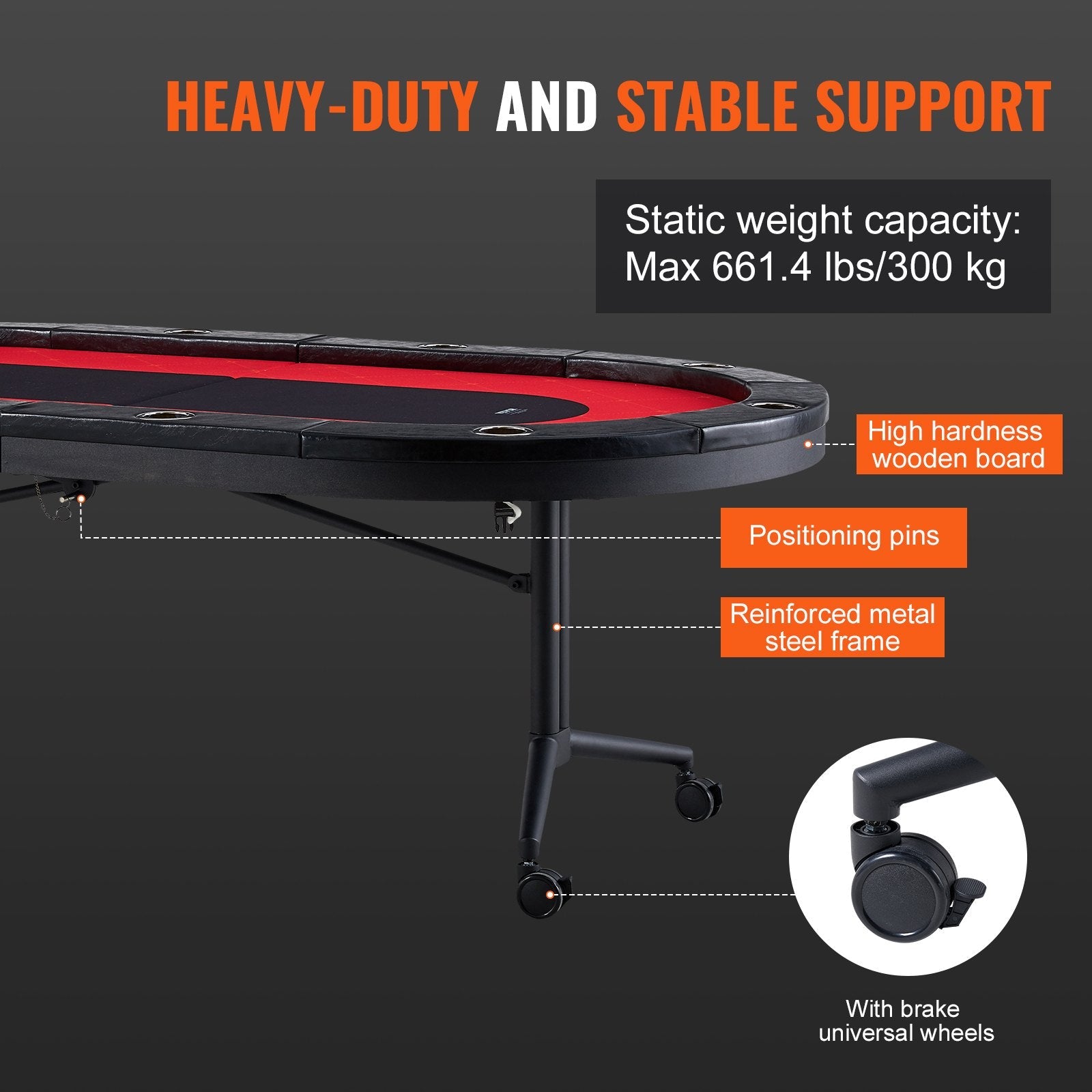 VEVOR 10 Player Foldable Poker Table, Blackjack Texas Holdem Poker Table with Padded Rails and Stainless Steel Cup Holders, Portable Folding Card Board Game Table, 90" Oval Casino Leisure Table, Blue 