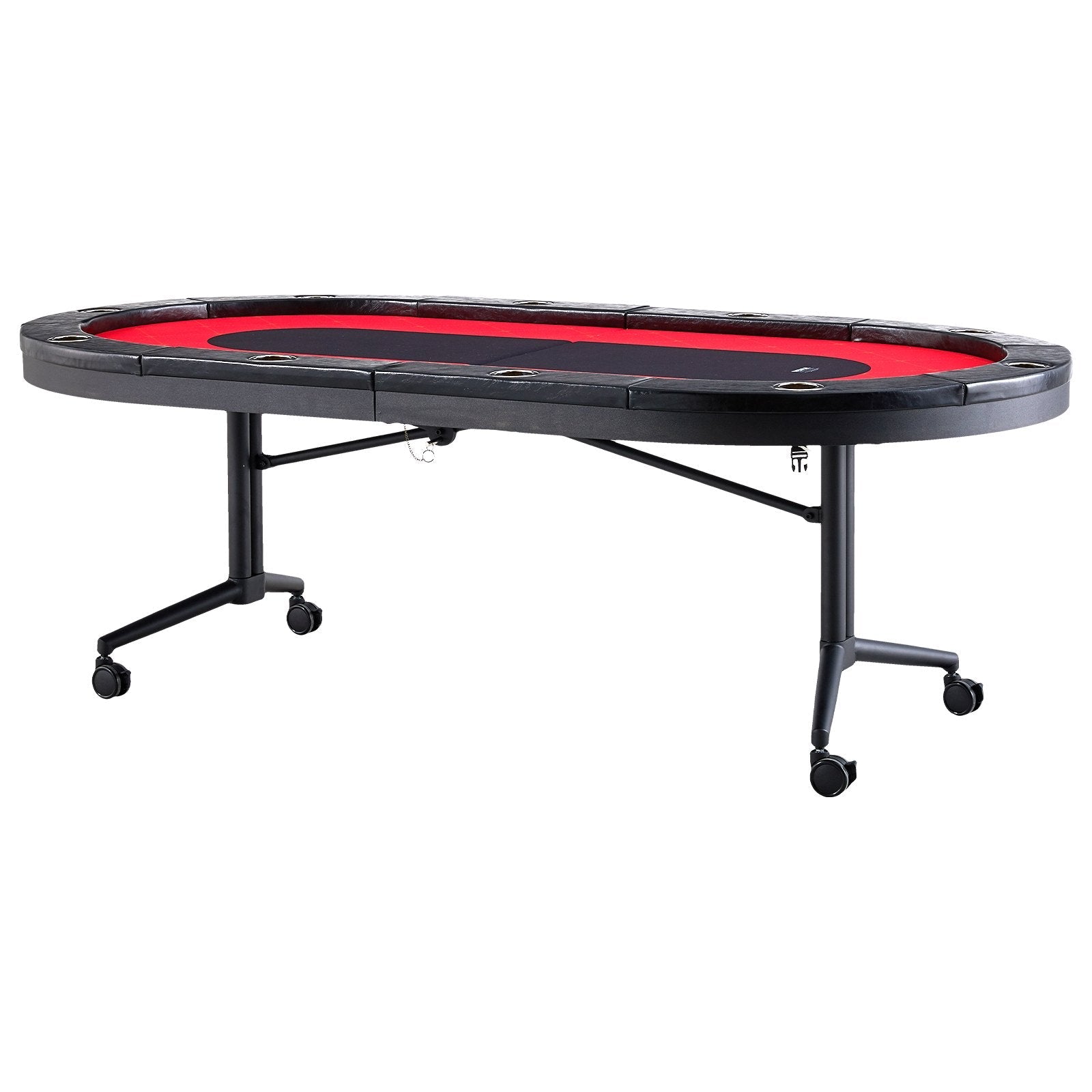 VEVOR 10 Player Foldable Poker Table, Blackjack Texas Holdem Poker Table with Padded Rails and Stainless Steel Cup Holders, Portable Folding Card Board Game Table, 90" Oval Casino Leisure Table, Blue 