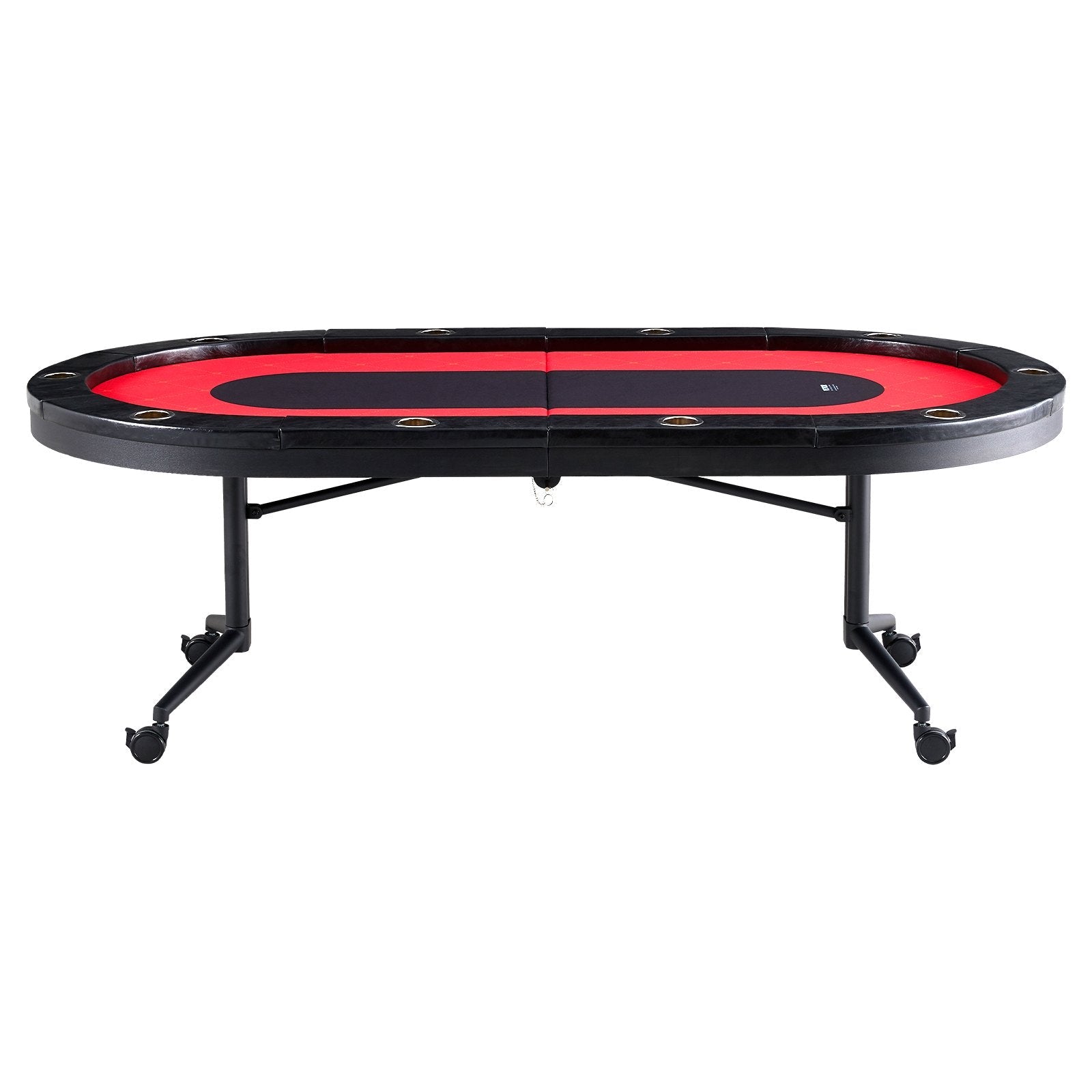 VEVOR 10 Player Foldable Poker Table, Blackjack Texas Holdem Poker Table with Padded Rails and Stainless Steel Cup Holders, Portable Folding Card Board Game Table, 90" Oval Casino Leisure Table, Blue 