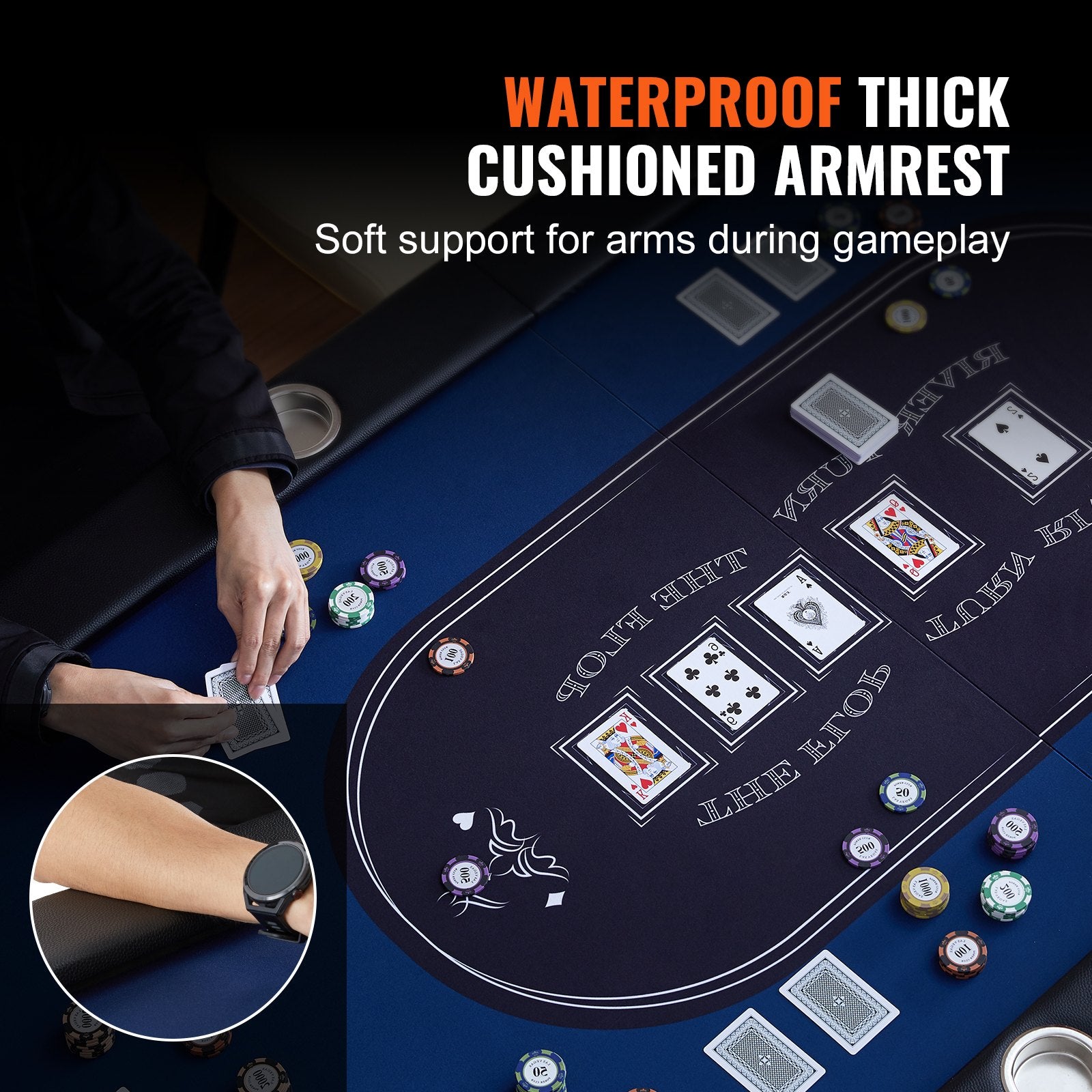 VEVOR 8 Player Foldable Poker Table, Blackjack Texas Holdem Poker Table with Padded Rails and Stainless Steel Cup Holders, Portable Folding Card Board Game Table, 72" Oval Casino Leisure Table, Blue 