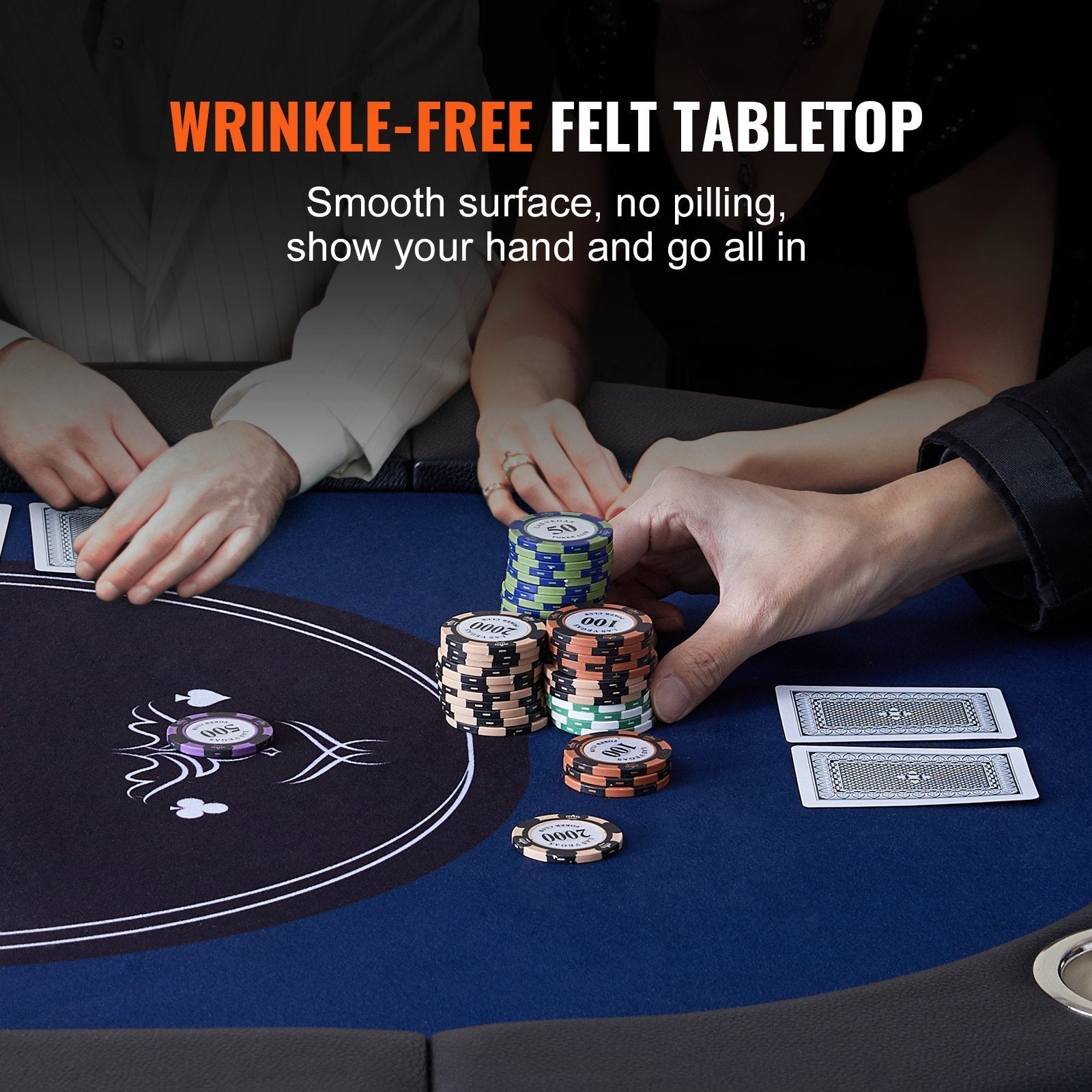 VEVOR 8 Player Foldable Poker Table, Blackjack Texas Holdem Poker Table with Padded Rails and Stainless Steel Cup Holders, Portable Folding Card Board Game Table, 72" Oval Casino Leisure Table, Blue 