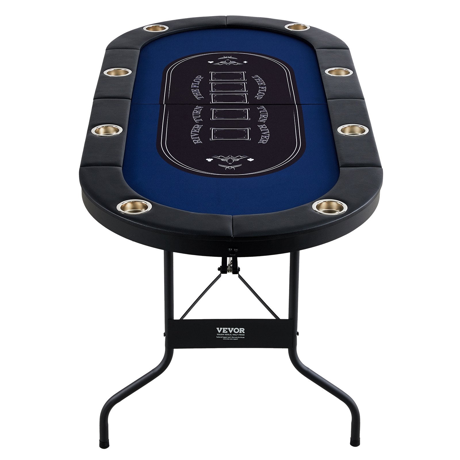 VEVOR 8 Player Foldable Poker Table, Blackjack Texas Holdem Poker Table with Padded Rails and Stainless Steel Cup Holders, Portable Folding Card Board Game Table, 72" Oval Casino Leisure Table, Blue 