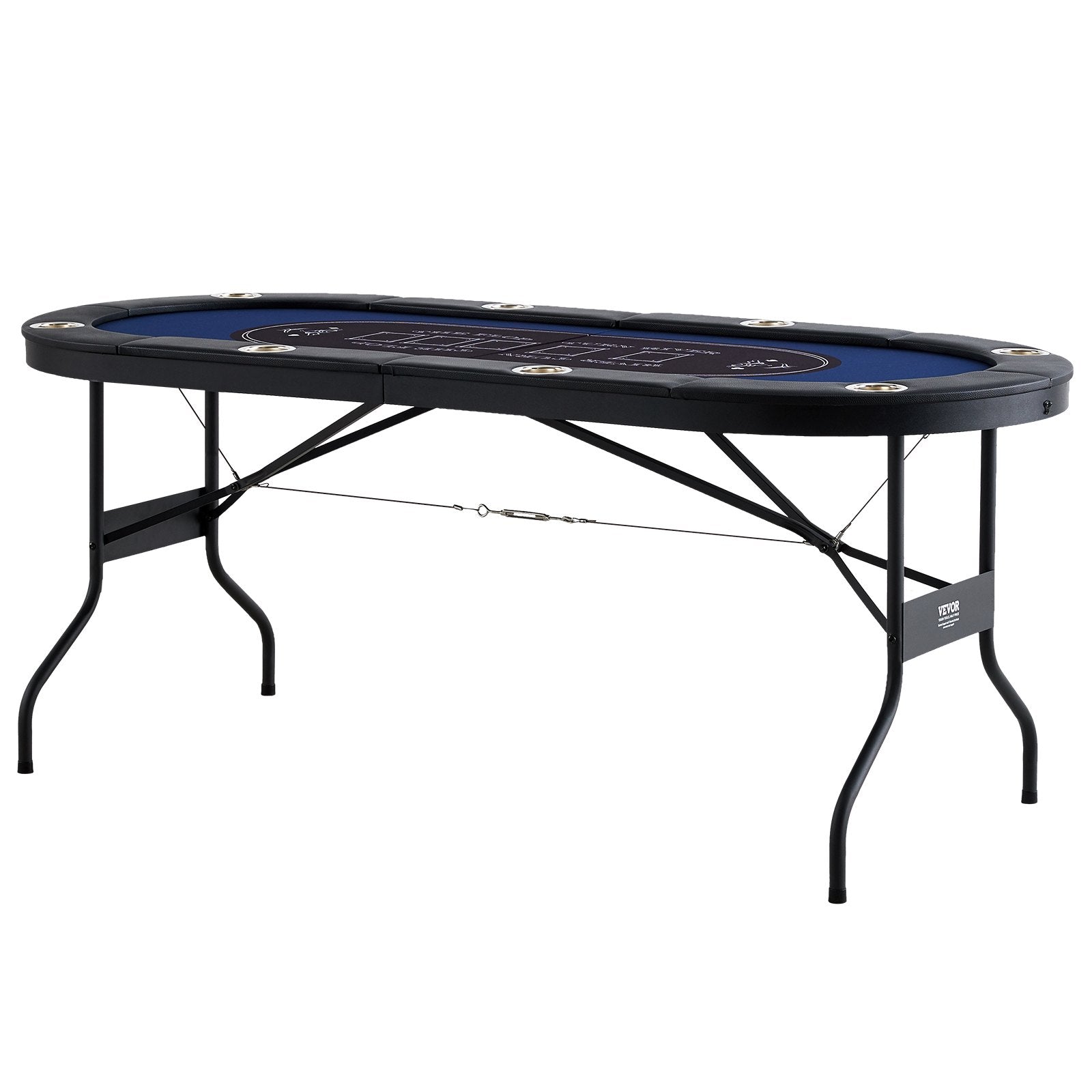 VEVOR 8 Player Foldable Poker Table, Blackjack Texas Holdem Poker Table with Padded Rails and Stainless Steel Cup Holders, Portable Folding Card Board Game Table, 72" Oval Casino Leisure Table, Blue 