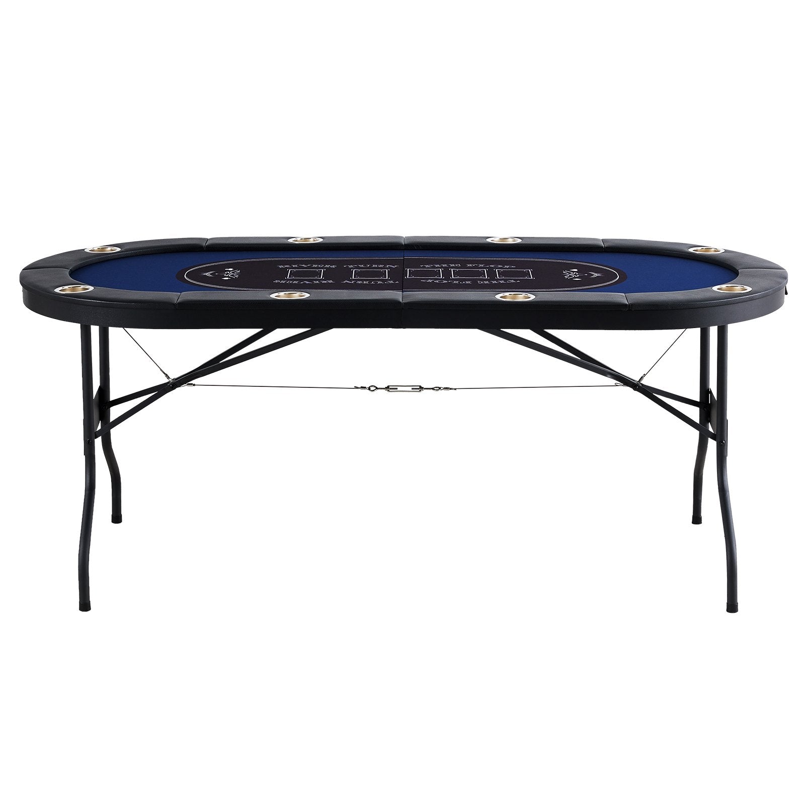 VEVOR 8 Player Foldable Poker Table, Blackjack Texas Holdem Poker Table with Padded Rails and Stainless Steel Cup Holders, Portable Folding Card Board Game Table, 72" Oval Casino Leisure Table, Blue 