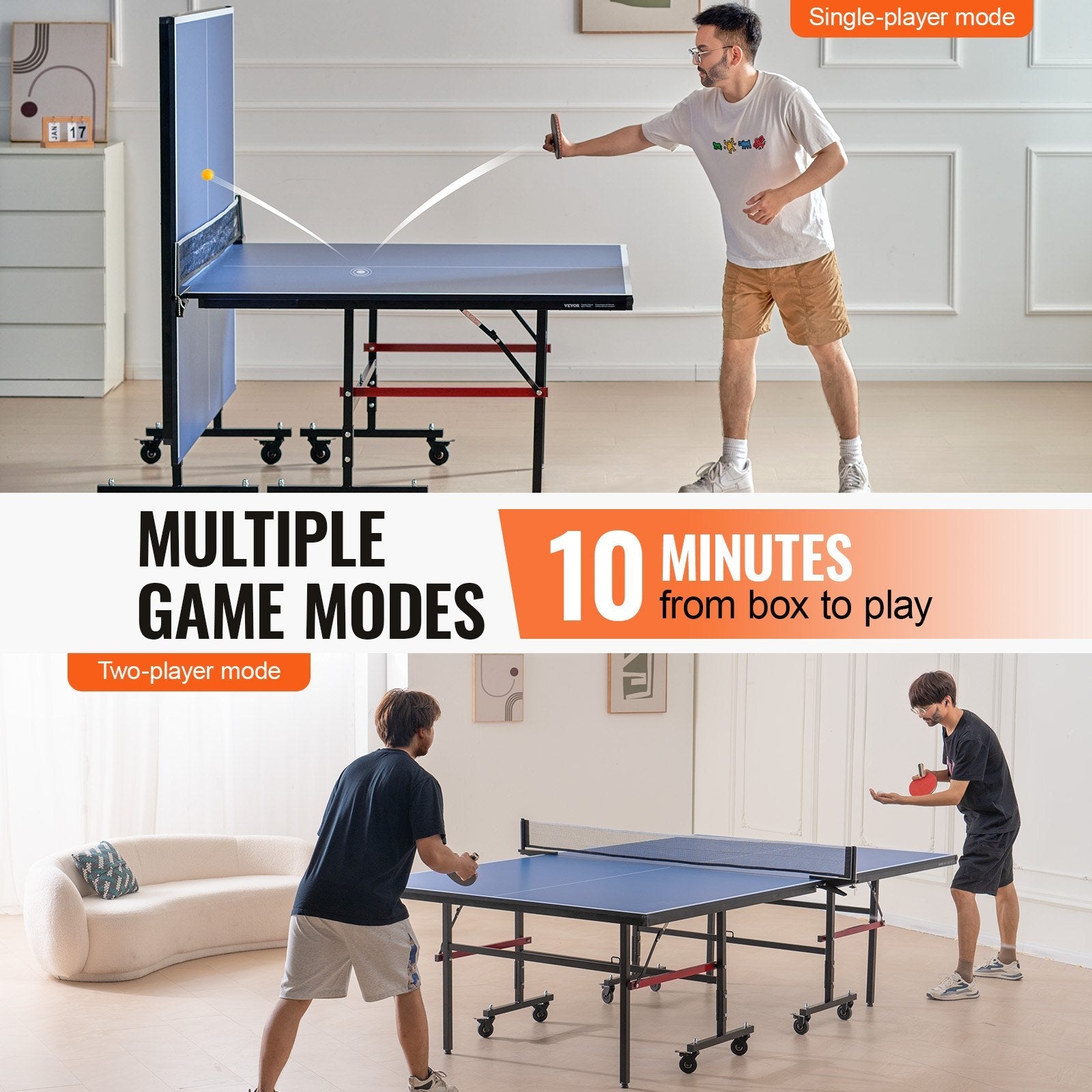 VEVOR Ping Pong Table Foldable Table Tennis Game Table Indoor with Clamp Net 