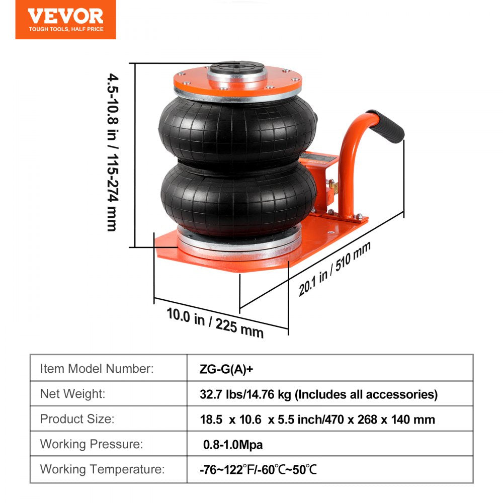 VEVOR Air Jack 3 Ton/6600 lbs Pneumatic Jack with Heightened Column for Sedan 