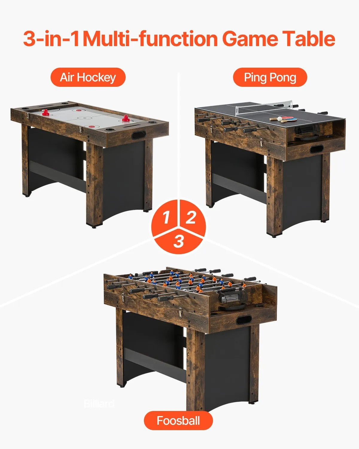 VEVOR 3-in-1 Combo Game Table Set, 54" Multi-Game Table with Air Hockey, Ping Pong, and Foosball 