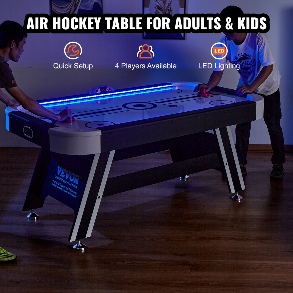 VEVOR Air-Powered Hockey Table, 72" Indoor Hockey Table for Kids and Adults, LED Sports Hockey Game with 2 Pucks, 2 Pushers, and Electronic Score System, Arcade Gaming Set for Game Room Family Home 