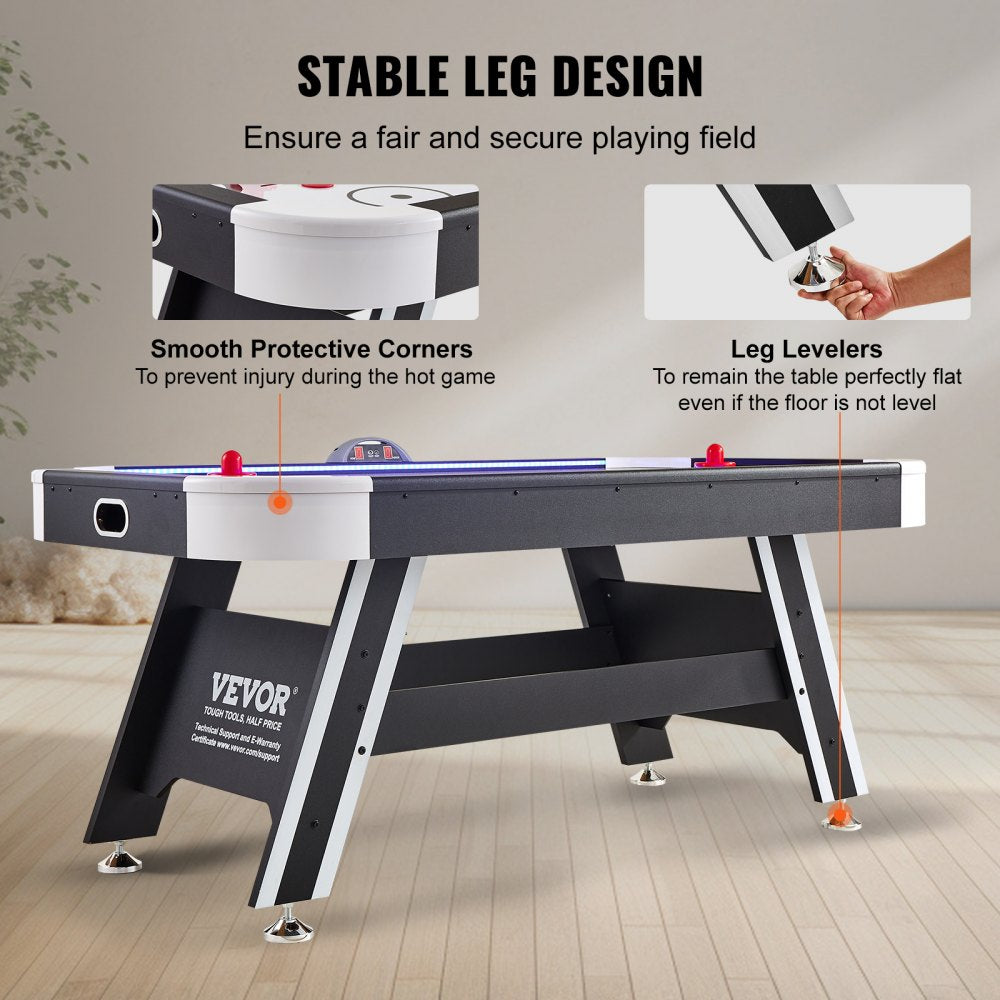 VEVOR Air-Powered Hockey Table, 72" Indoor Hockey Table for Kids and Adults, LED Sports Hockey Game with 2 Pucks, 2 Pushers, and Electronic Score System, Arcade Gaming Set for Game Room Family Home 