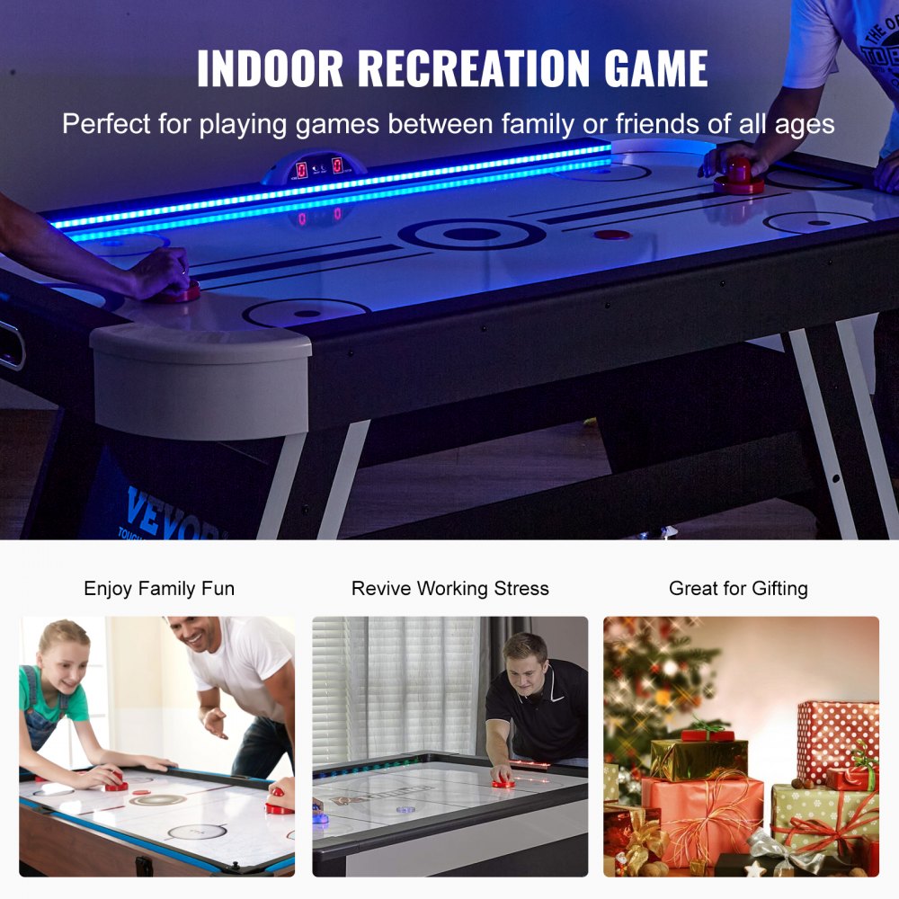 VEVOR Air-Powered Hockey Table, 72" Indoor Hockey Table for Kids and Adults, LED Sports Hockey Game with 2 Pucks, 2 Pushers, and Electronic Score System, Arcade Gaming Set for Game Room Family Home 