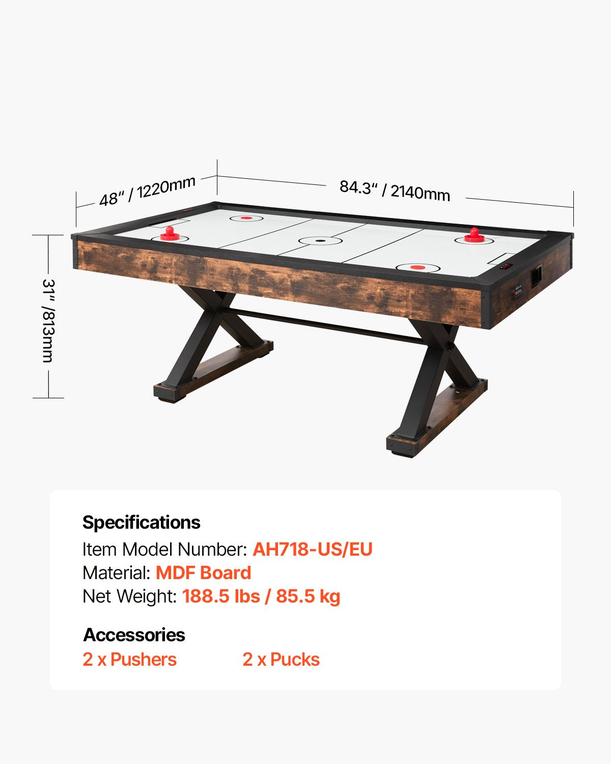 VEVOR 84" Air Hockey Table Air Powered Arcade Table Electronic Scorer Pushers 