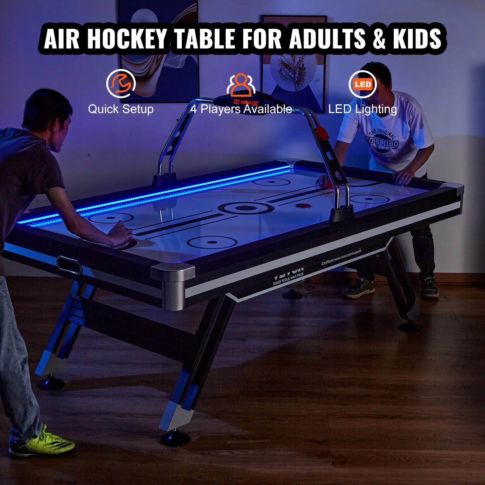 VEVOR Air-Powered Hockey Table 89" – Indoor LED Sports Hockey Game with Electronic Score System