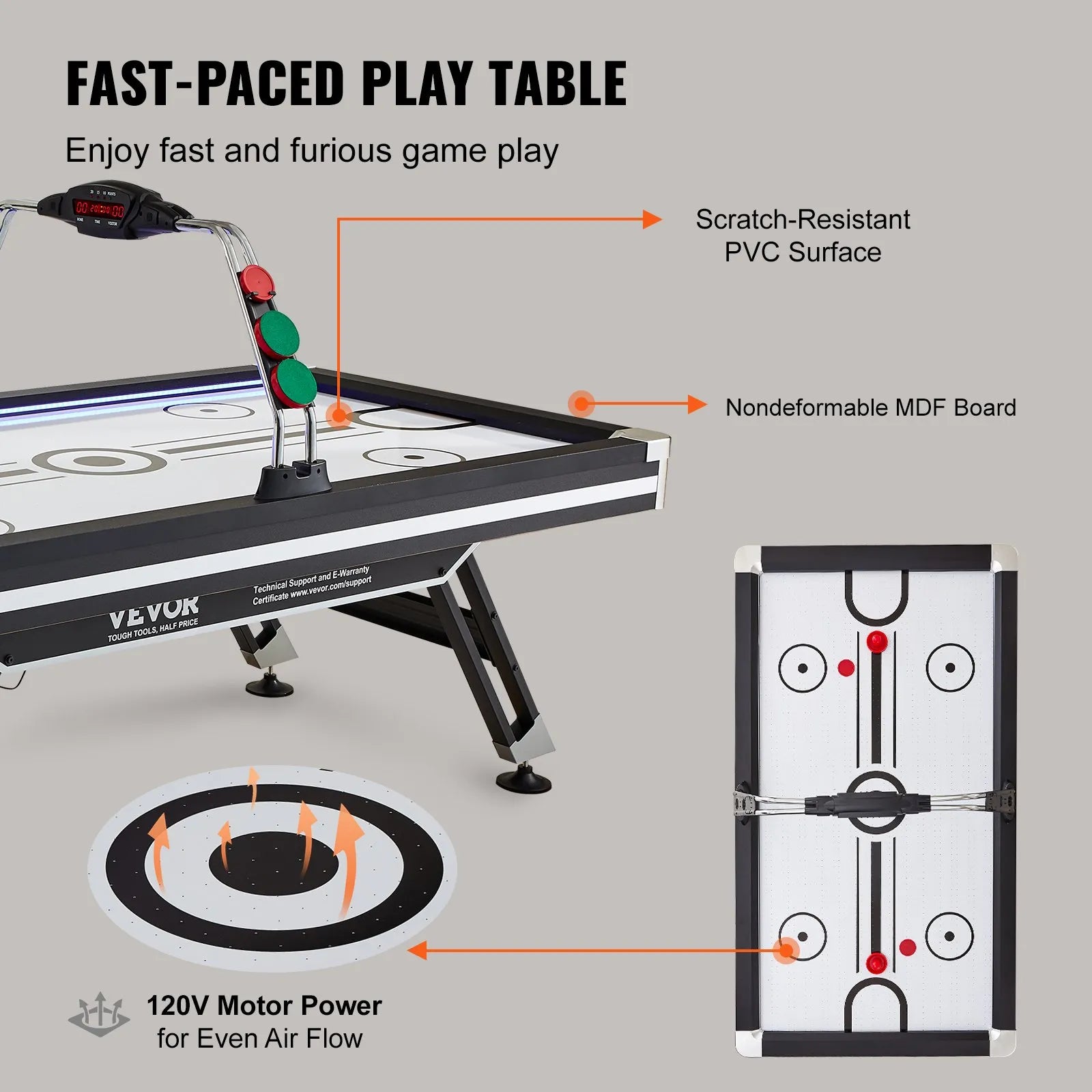 VEVOR Air-Powered Hockey Table 89" – Indoor LED Sports Hockey Game with Electronic Score System