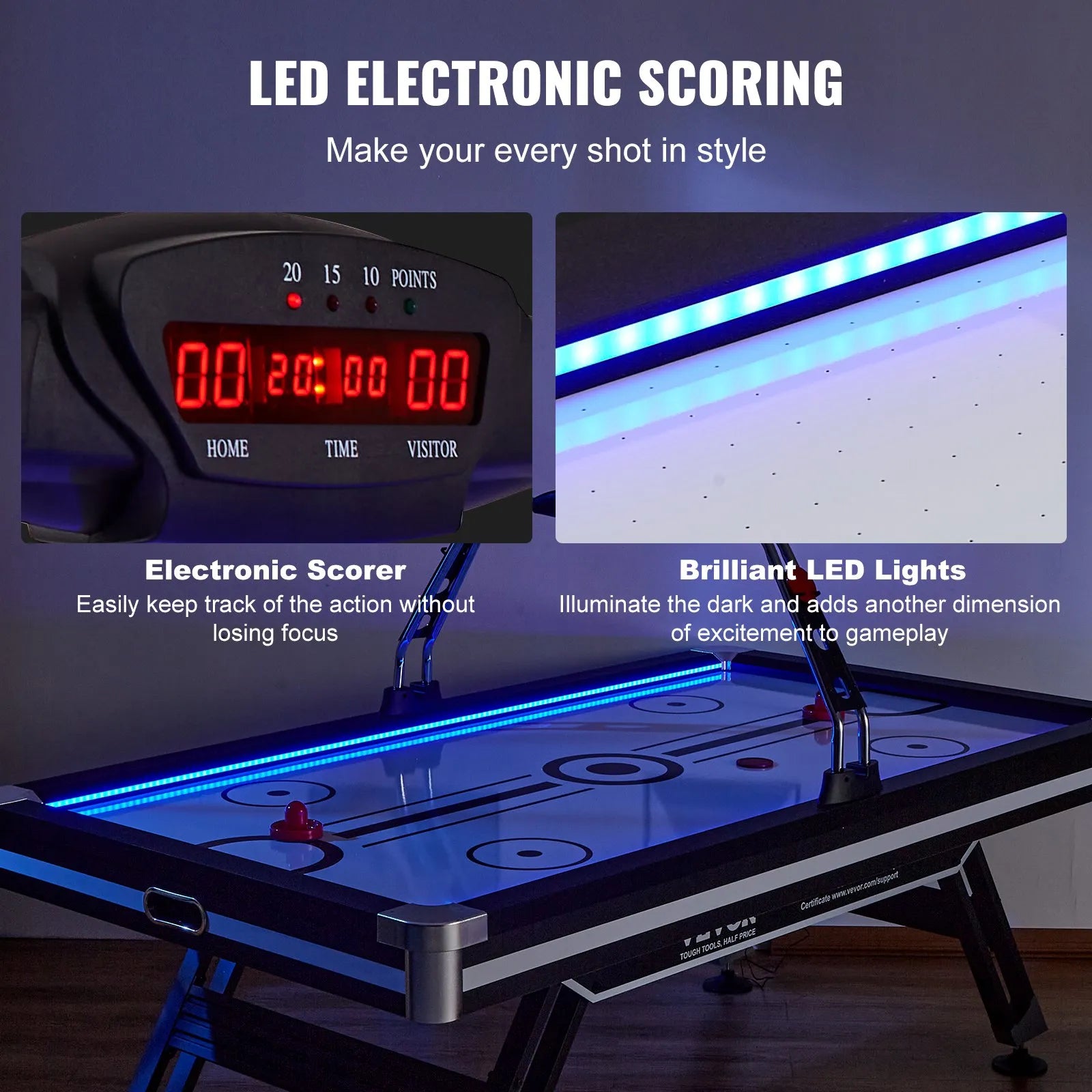 VEVOR Air-Powered Hockey Table 89" – Indoor LED Sports Hockey Game with Electronic Score System