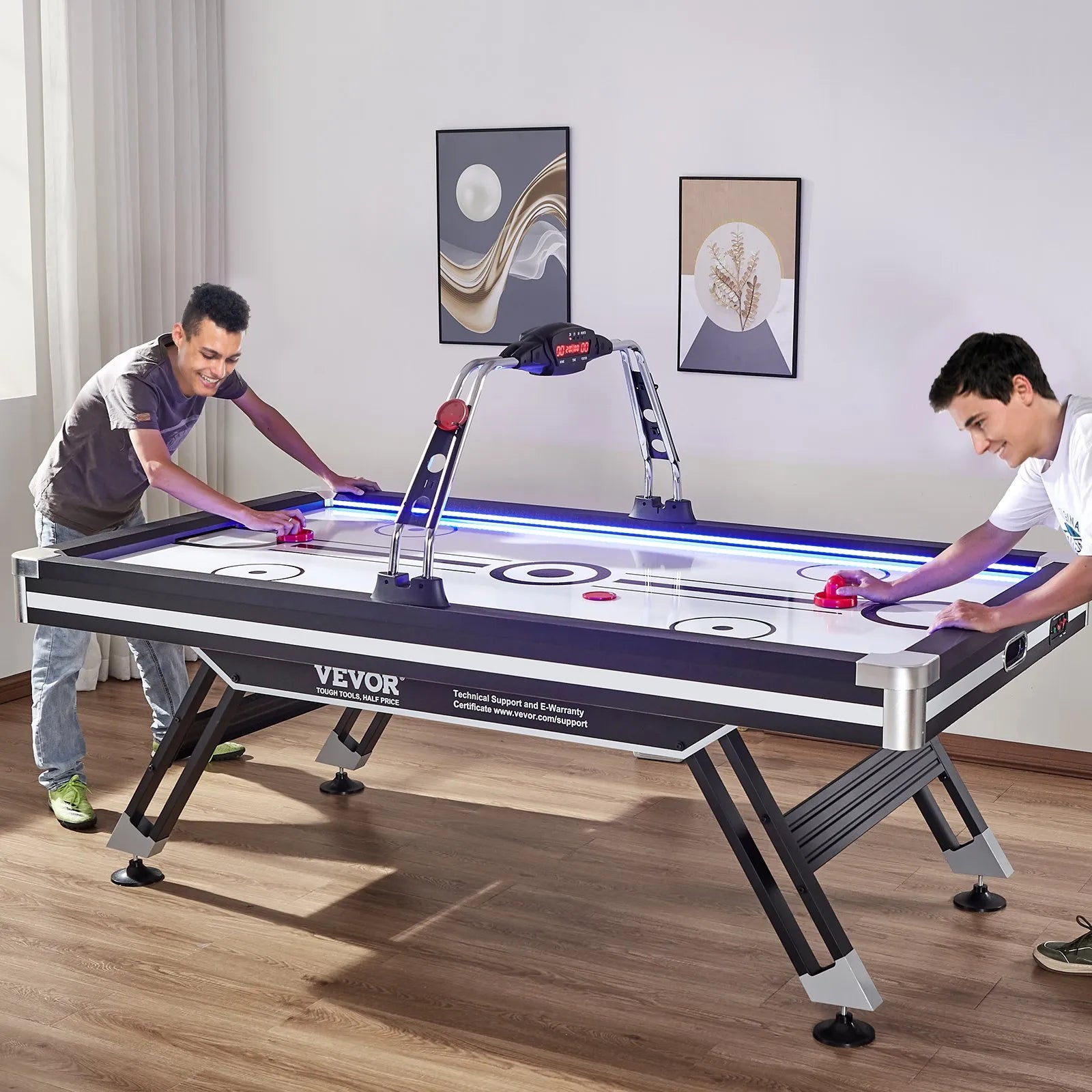 VEVOR Air-Powered Hockey Table 89" – Indoor LED Sports Hockey Game with Electronic Score System