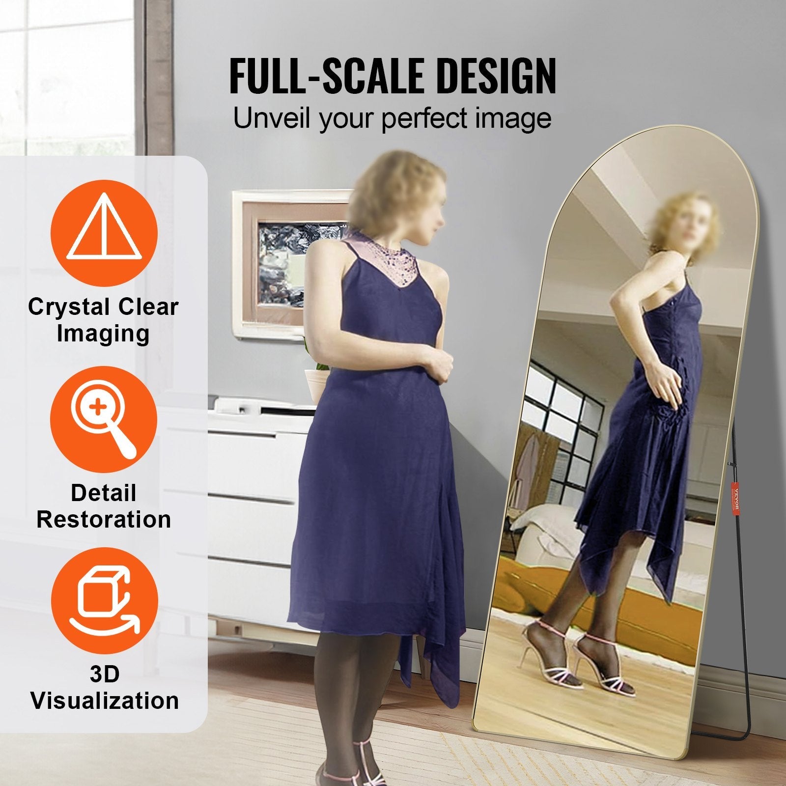 VEVOR Arched Full Length Mirror, 71'' x 30'', Large Free Standing Leaning Hanging Wall Mounted Floor Mirror with Stand Aluminum Alloy Frame, Full Body Dressing Mirror for Living Room Bedroom 