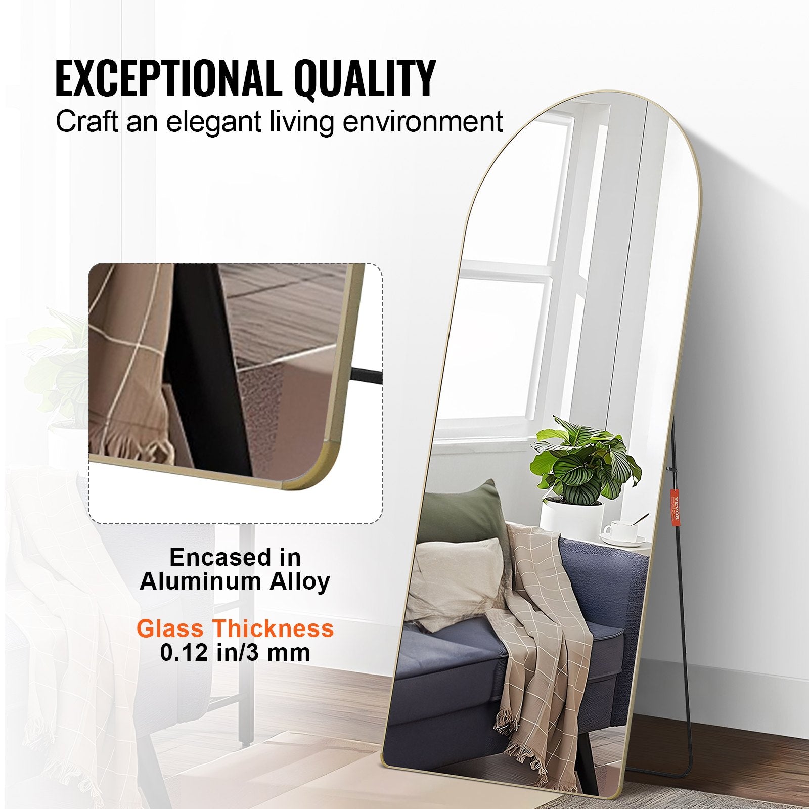 VEVOR Arched Full Length Mirror, 71'' x 30'', Large Free Standing Leaning Hanging Wall Mounted Floor Mirror with Stand Aluminum Alloy Frame, Full Body Dressing Mirror for Living Room Bedroom 