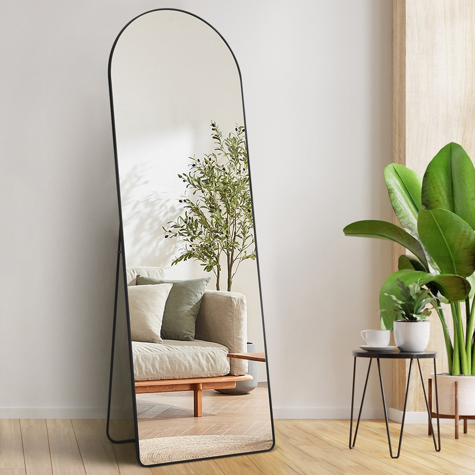 VEVOR Arched Full Length Mirror, 65'' x 22'', Large Free Standing Leaning Hanging Wall Mounted Floor Mirror with Stand Aluminum Alloy Frame, Full Body Dressing Mirror for Living Room Bedroom, Black 